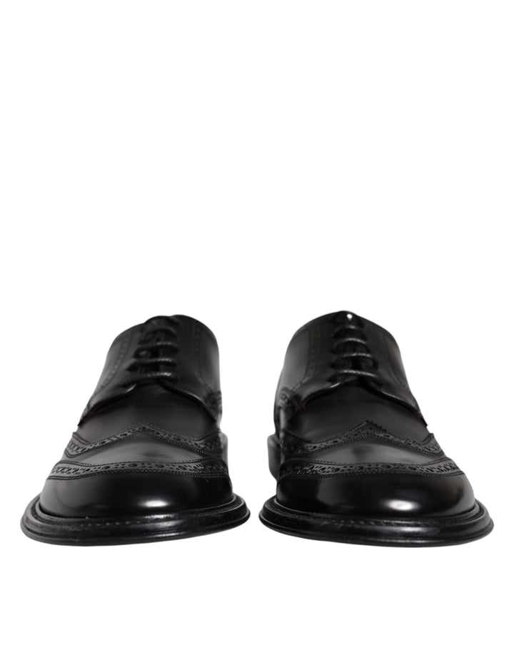 Dolce &amp; Gabbana – Formelle Oxford-Schuhe aus schwarzem Leder mit Flügelkappe
