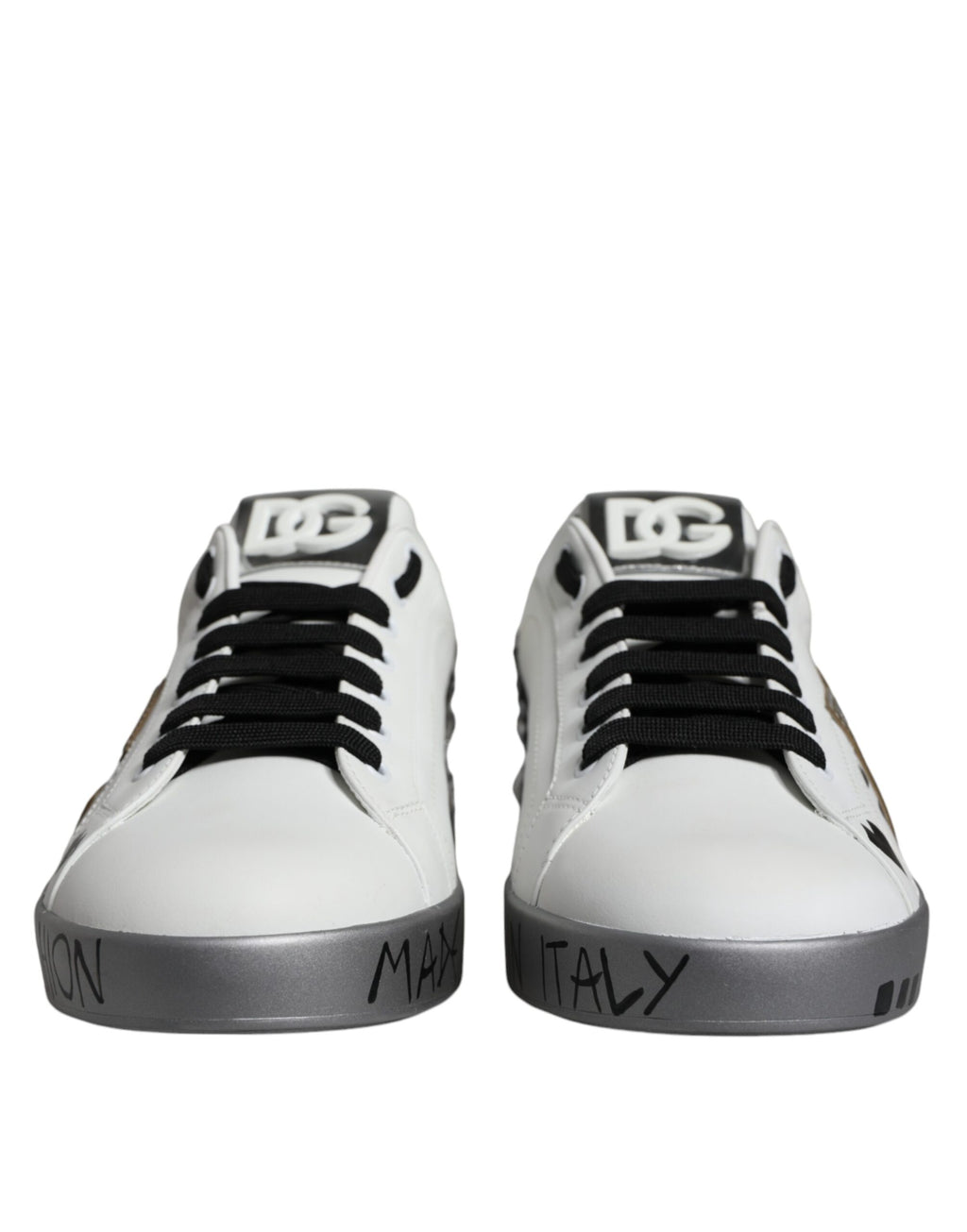 Dolce &amp; Gabbana – Portofino – Sneaker mit Kristall-Logo in Weiß und Silber
