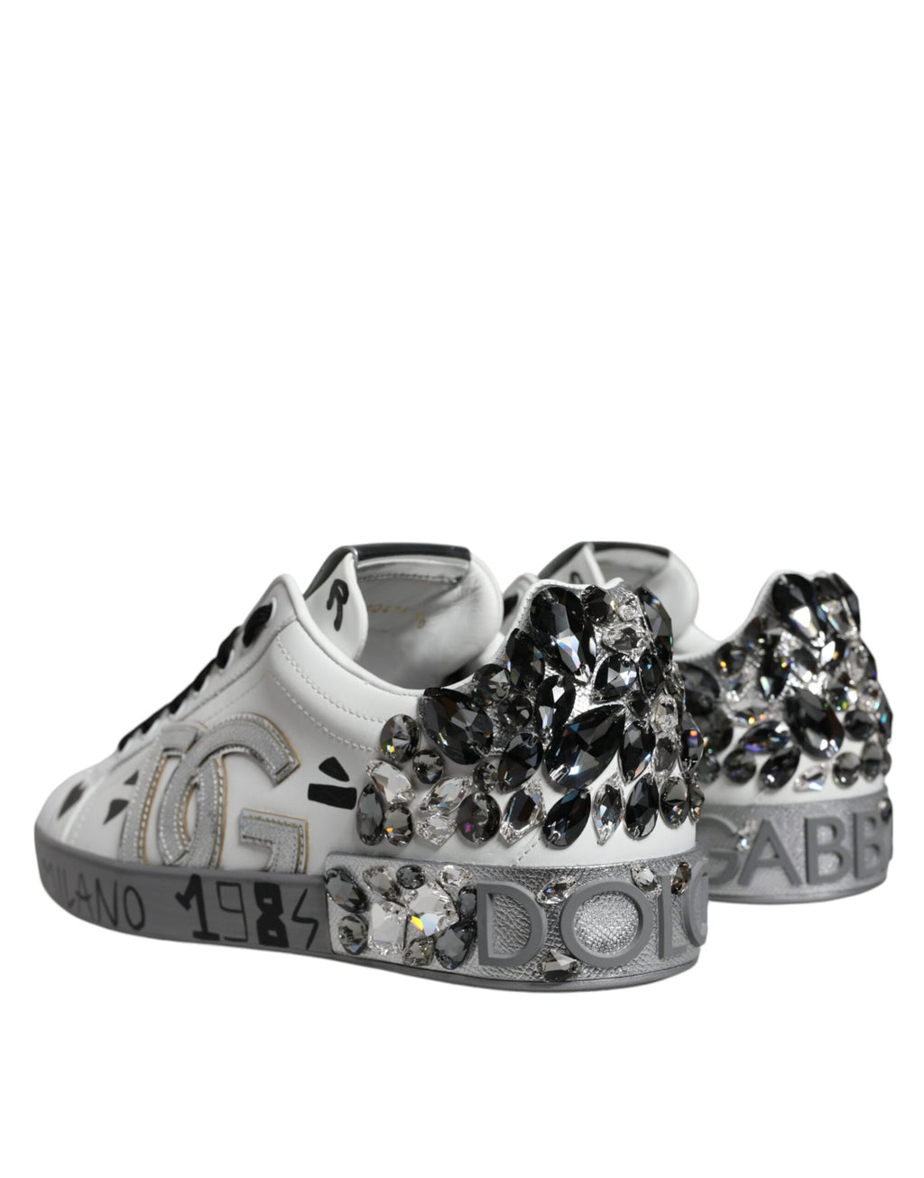 Dolce &amp; Gabbana – Portofino – Sneaker mit Kristall-Logo in Weiß und Silber