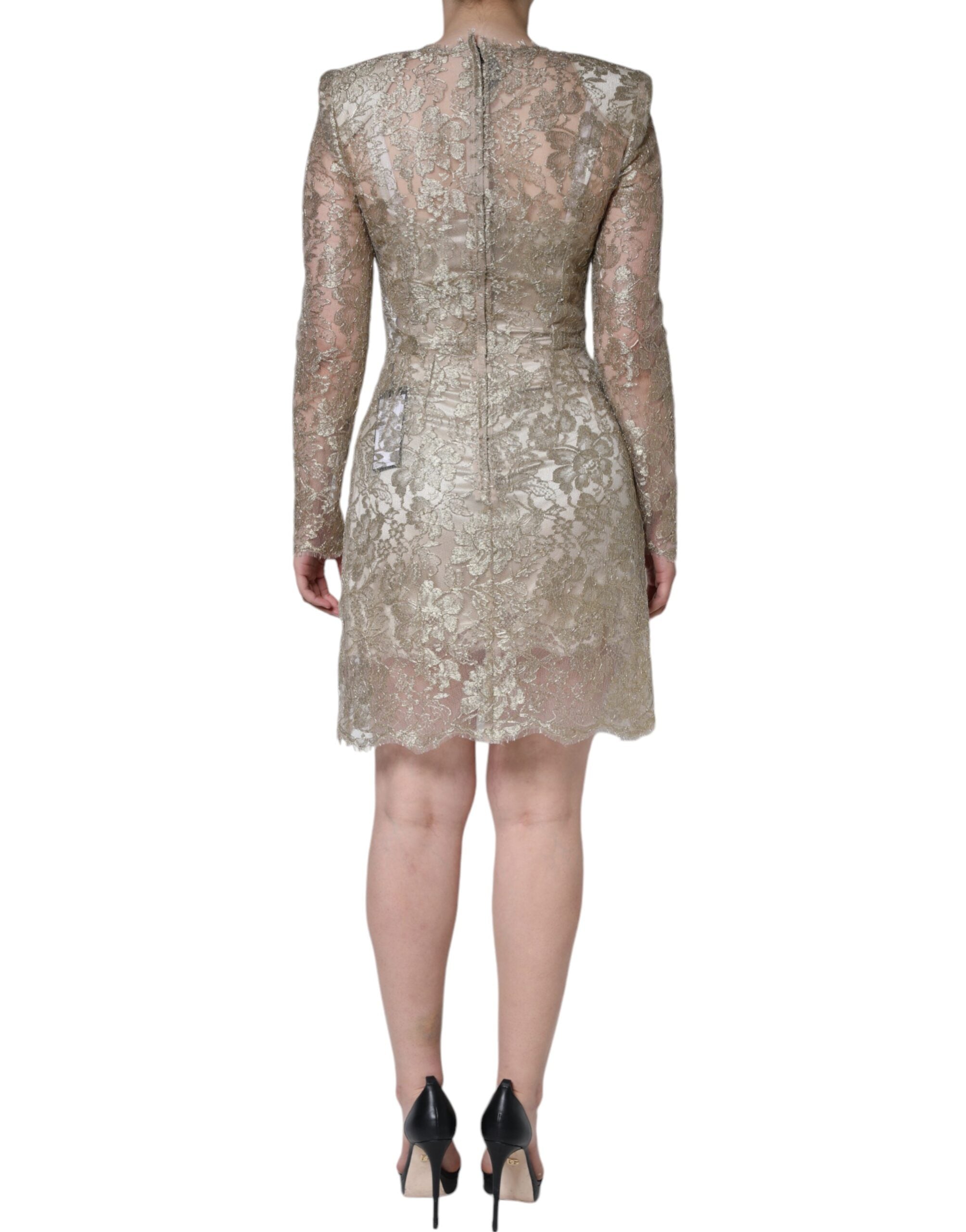 Dolce &amp; Gabbana – Mini-Etuikleid in A-Linie mit Blumenspitze in Gold