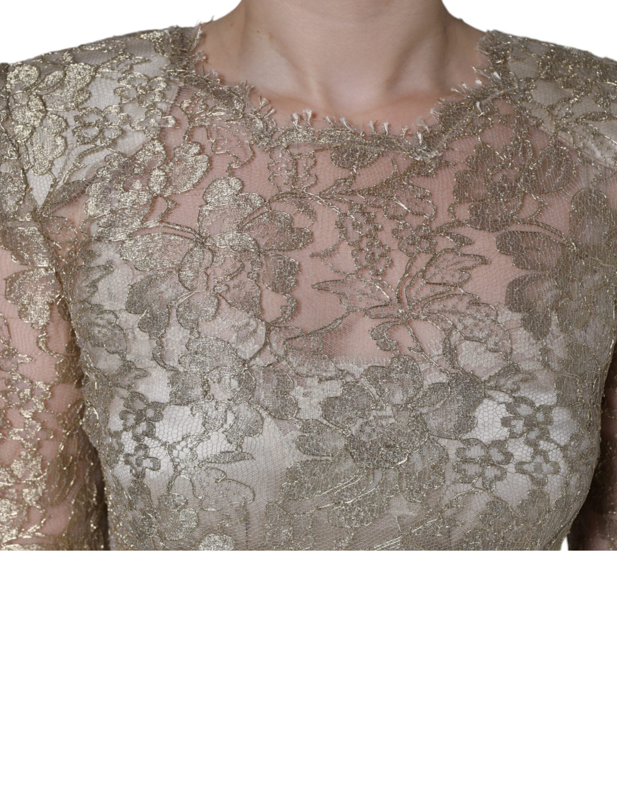 Dolce &amp; Gabbana – Mini-Etuikleid in A-Linie mit Blumenspitze in Gold