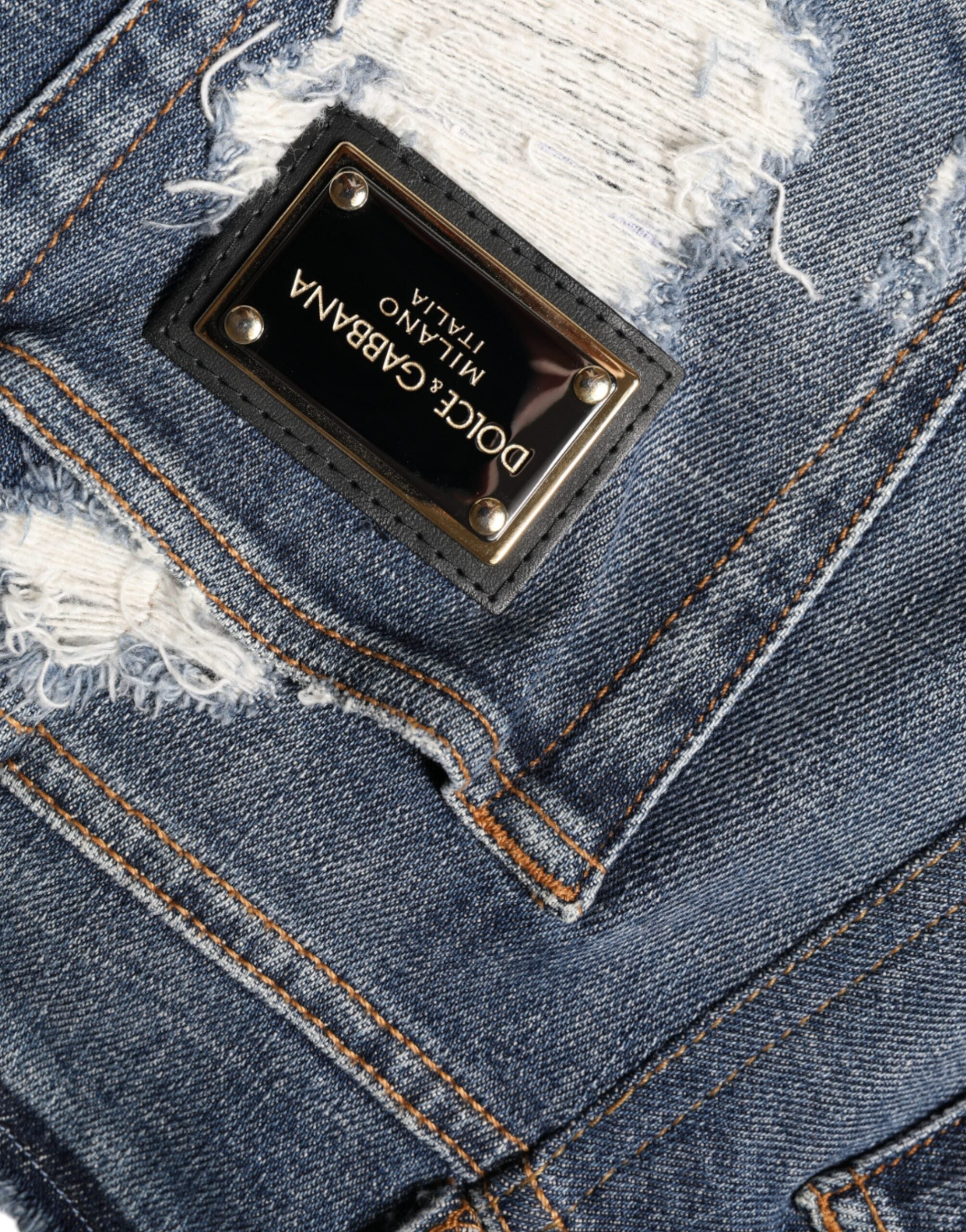 Dolce &amp; Gabbana – Zerfetzte Skinny-Jeans aus blauem Baumwollstretch