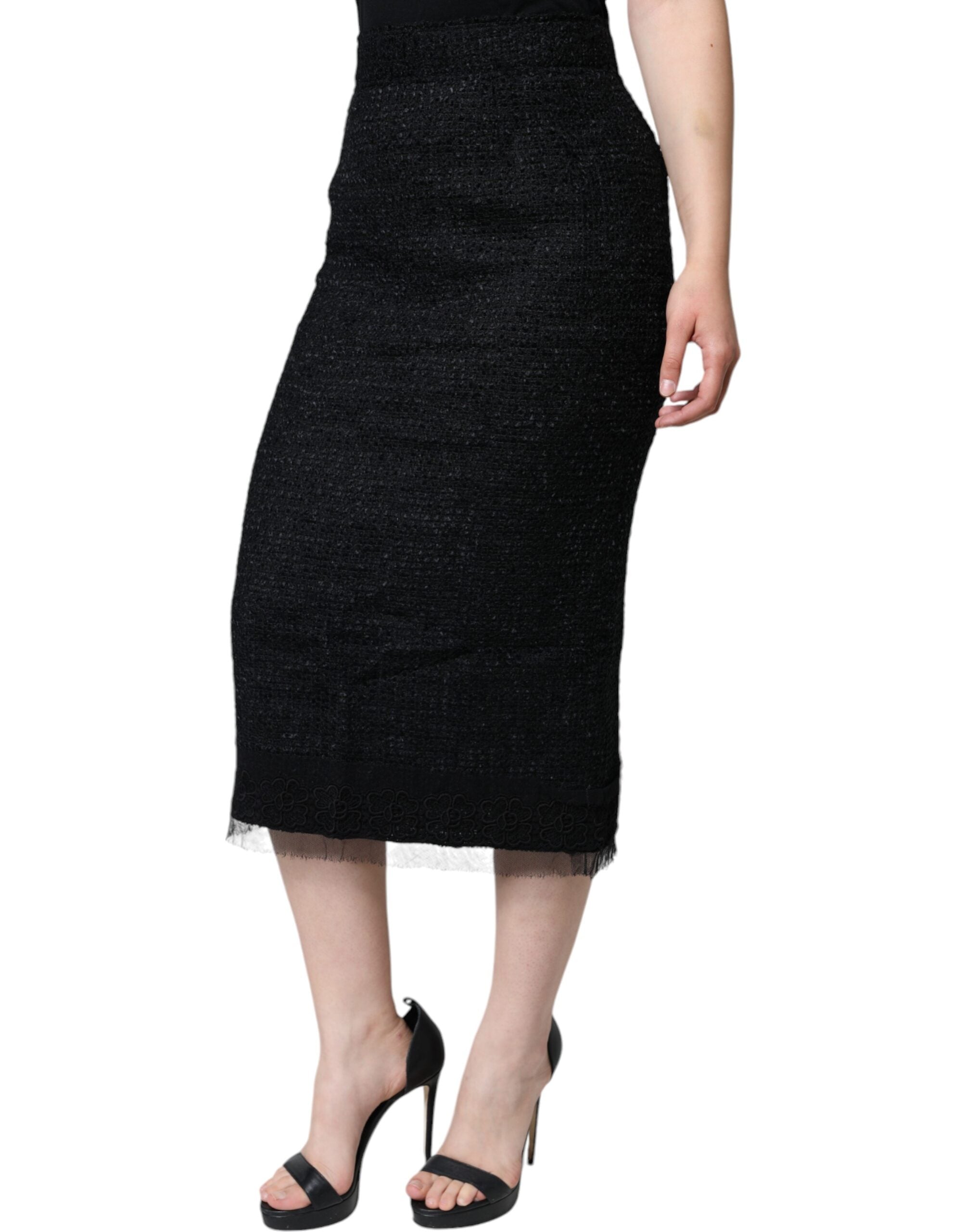 Dolce &amp; Gabbana – Schwarzer Midirock aus Schurwolle im Bleistiftschnitt