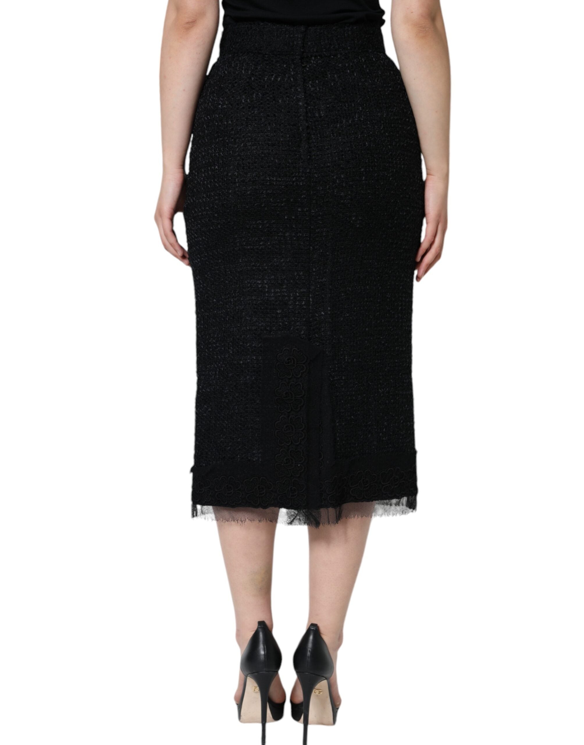 Dolce &amp; Gabbana – Schwarzer Midirock aus Schurwolle im Bleistiftschnitt