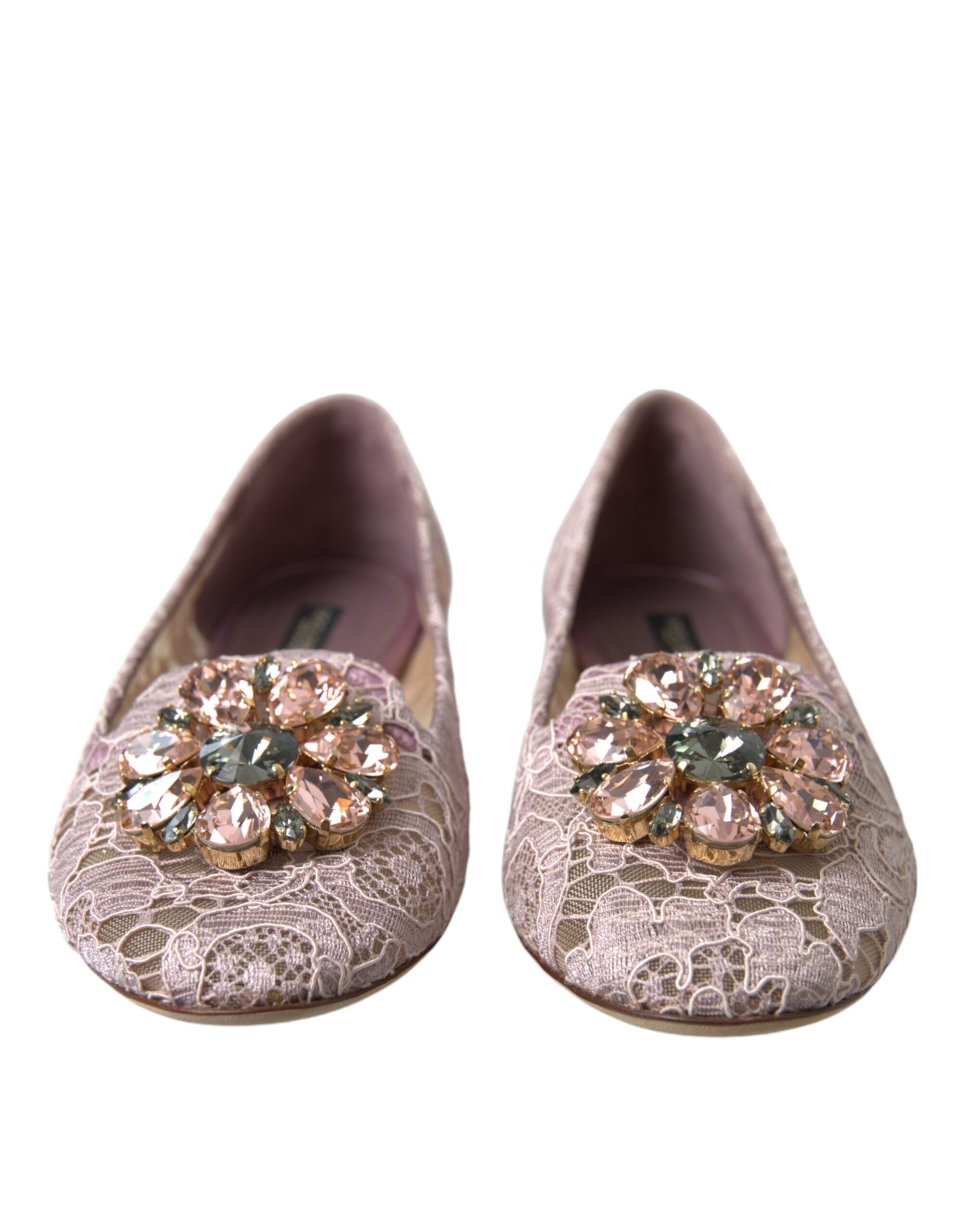 Dolce &amp; Gabbana Rosa Spitze Kristall Ballerinas Loafer Schuhe