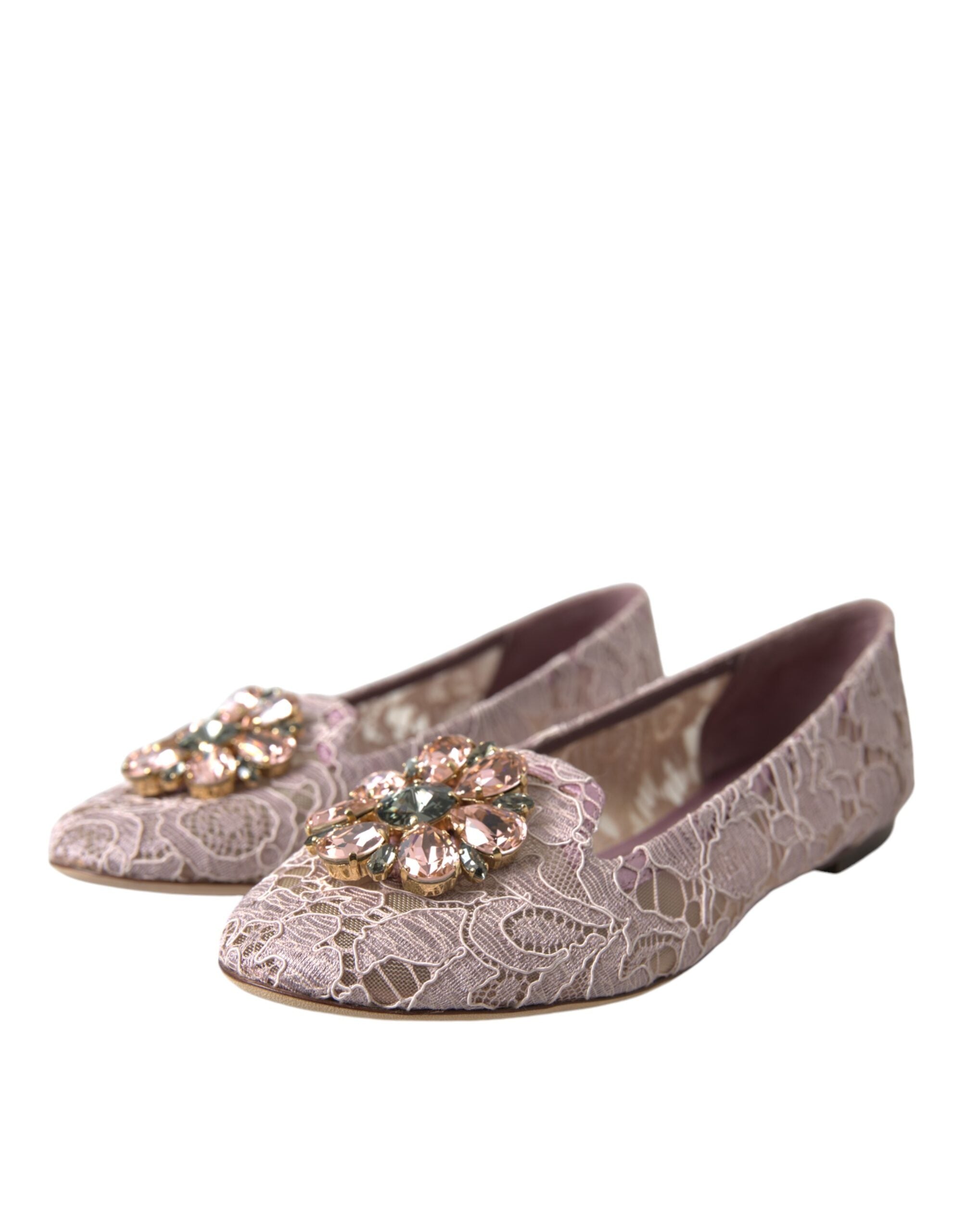 Dolce &amp; Gabbana Rosa Spitze Kristall Ballerinas Loafer Schuhe