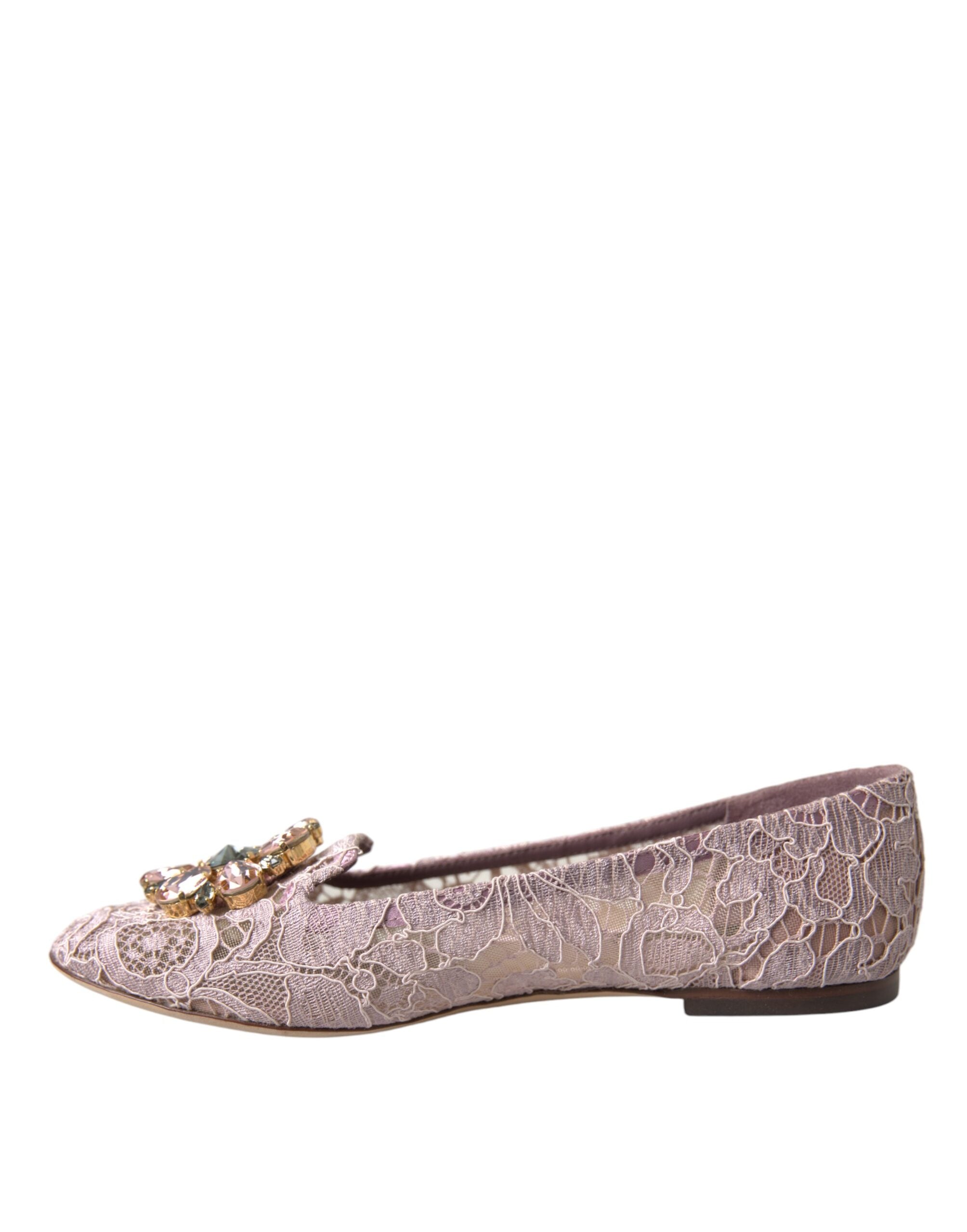 Dolce &amp; Gabbana Rosa Spitze Kristall Ballerinas Loafer Schuhe