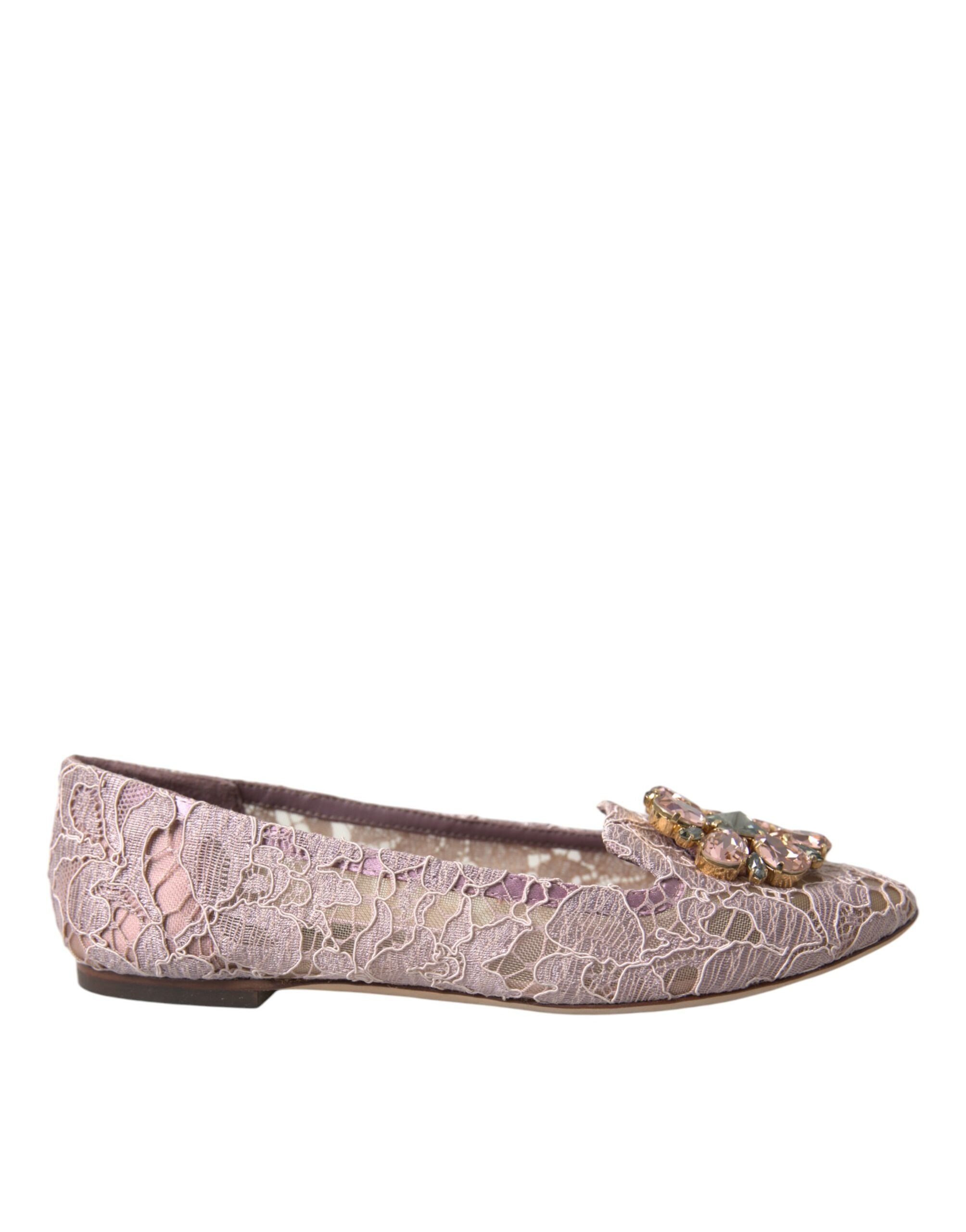 Dolce &amp; Gabbana Rosa Spitze Kristall Ballerinas Loafer Schuhe