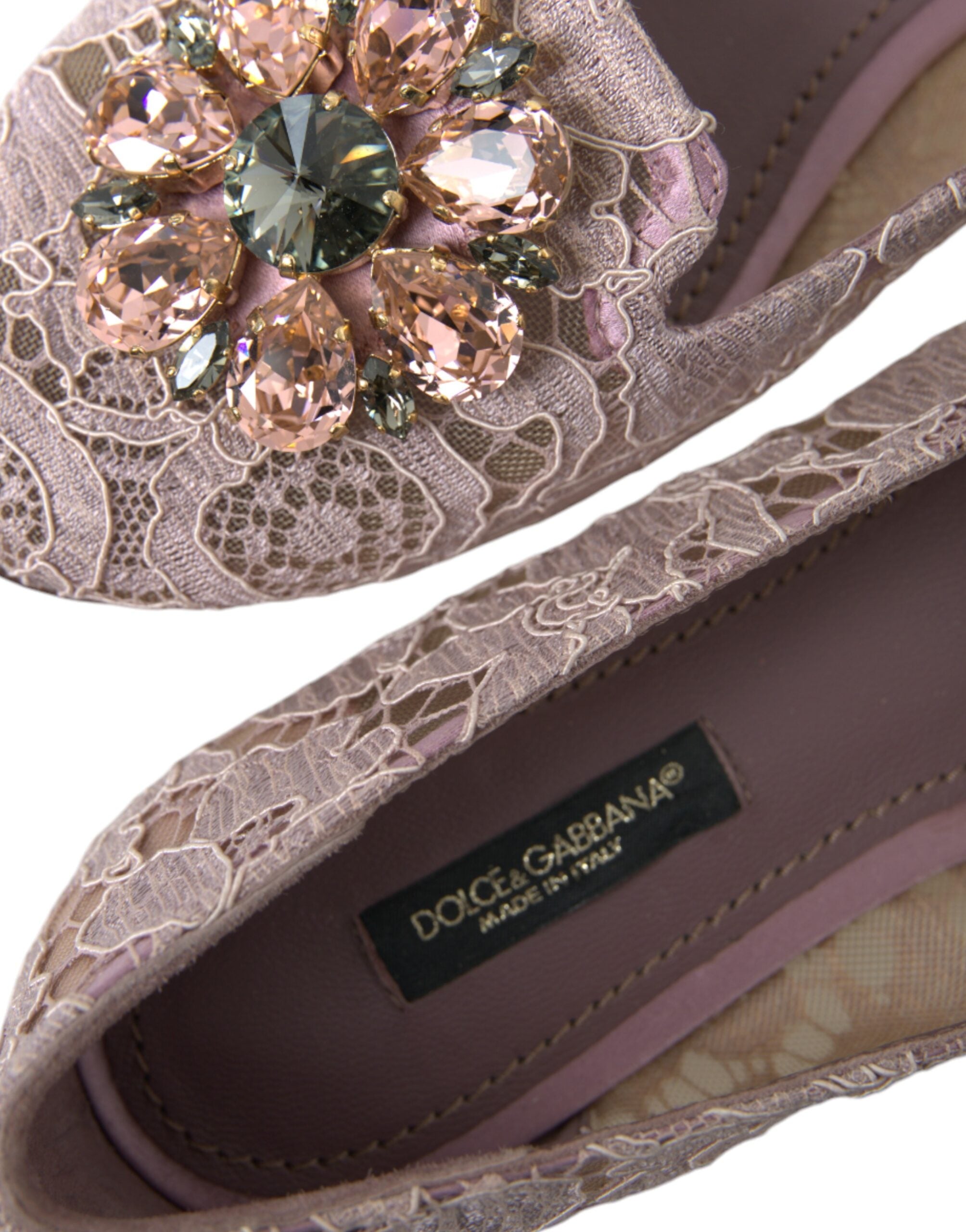 Dolce &amp; Gabbana Rosa Spitze Kristall Ballerinas Loafer Schuhe