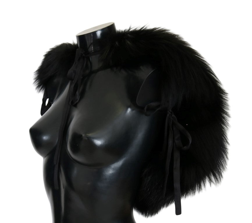 Dolce &amp; Gabbana Eleganter Wickelschal aus schwarzem Silberfuchspelz