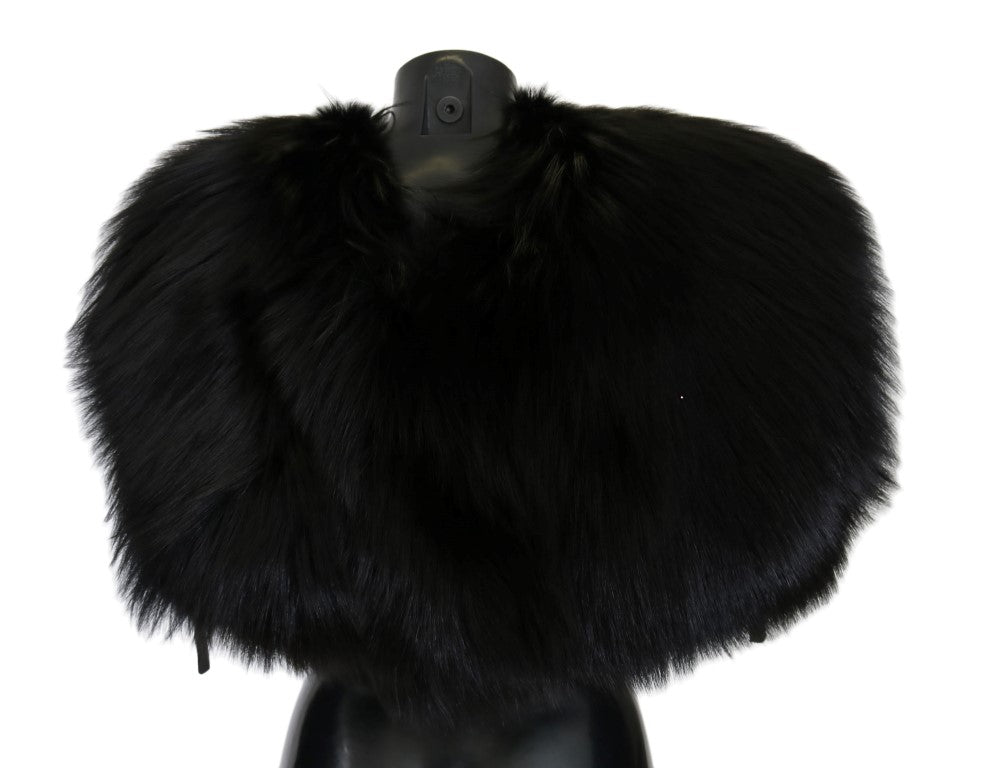 Dolce &amp; Gabbana Eleganter Wickelschal aus schwarzem Silberfuchspelz