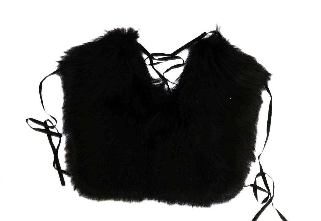 Dolce &amp; Gabbana Eleganter Wickelschal aus schwarzem Silberfuchspelz