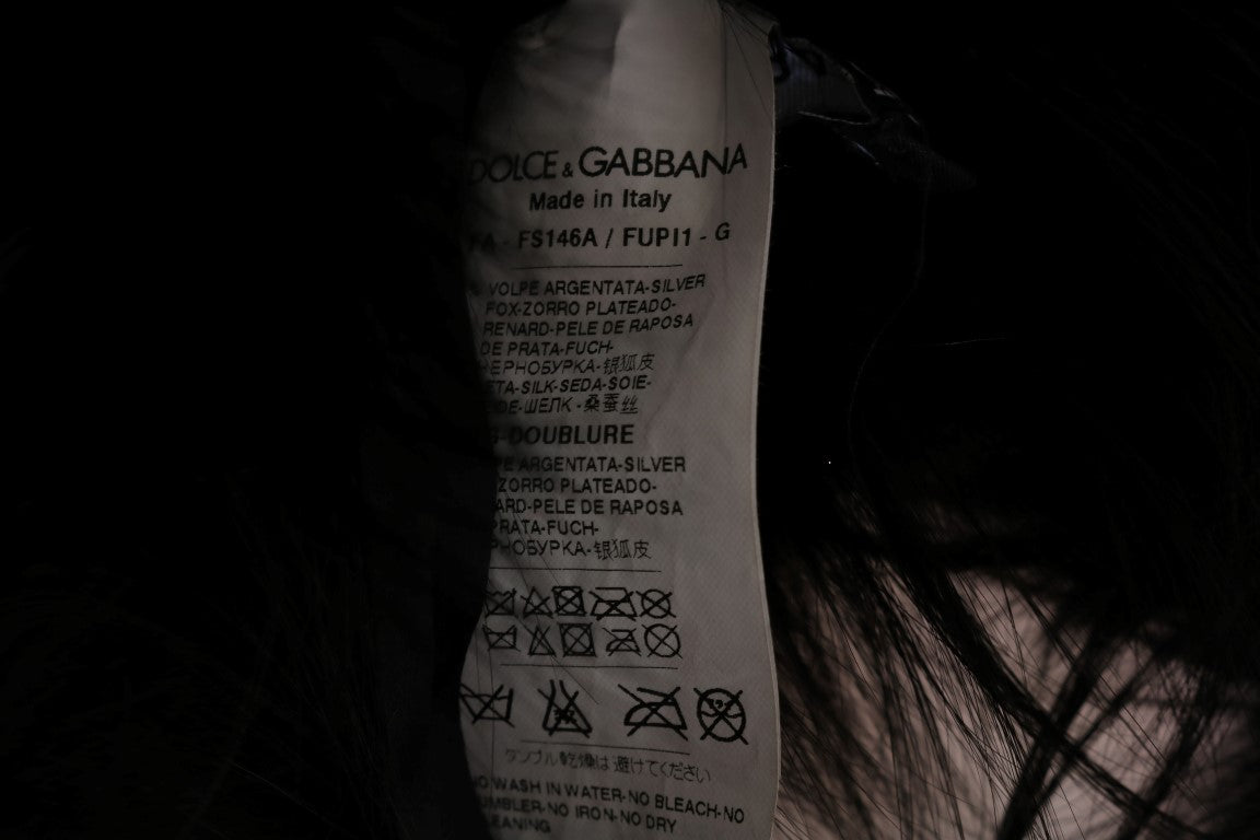 Dolce &amp; Gabbana Eleganter Wickelschal aus schwarzem Silberfuchspelz
