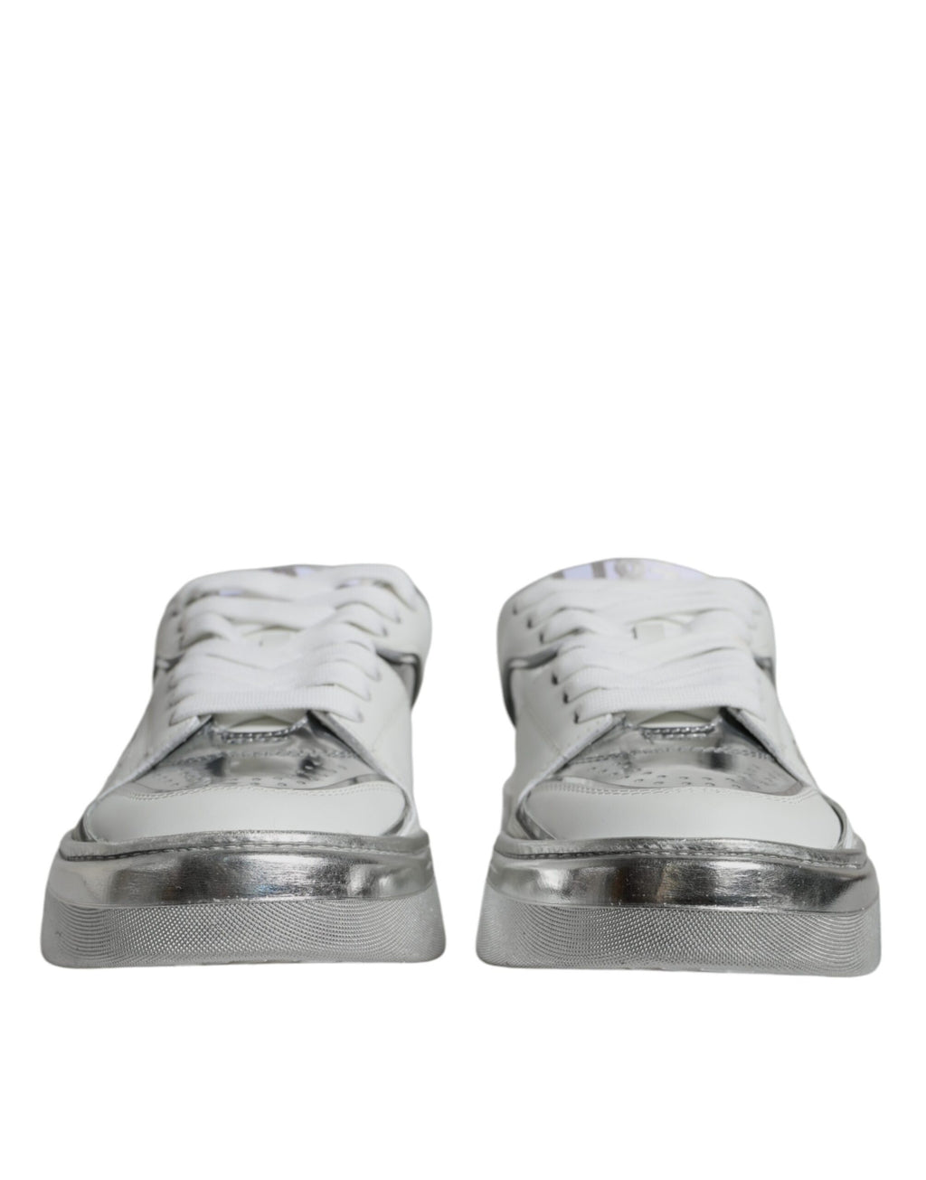 Dolce &amp; Gabbana Weiß Silber Leder Low Top Sneakers Schuhe