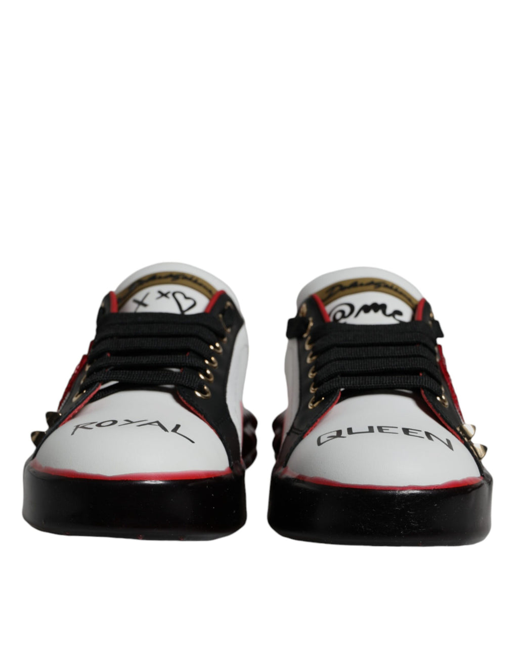 Dolce &amp; Gabbana Weiß Rot Kristalle Leder Portofino Sneakers Schuhe