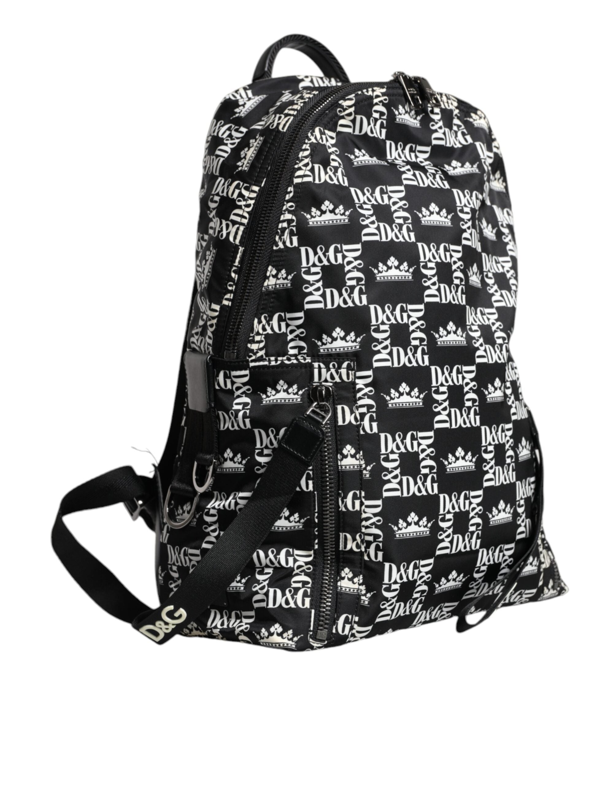 Dolce &amp; Gabbana – Rucksack aus Nylon mit DG-Kronenlogo in Schwarz und Weiß