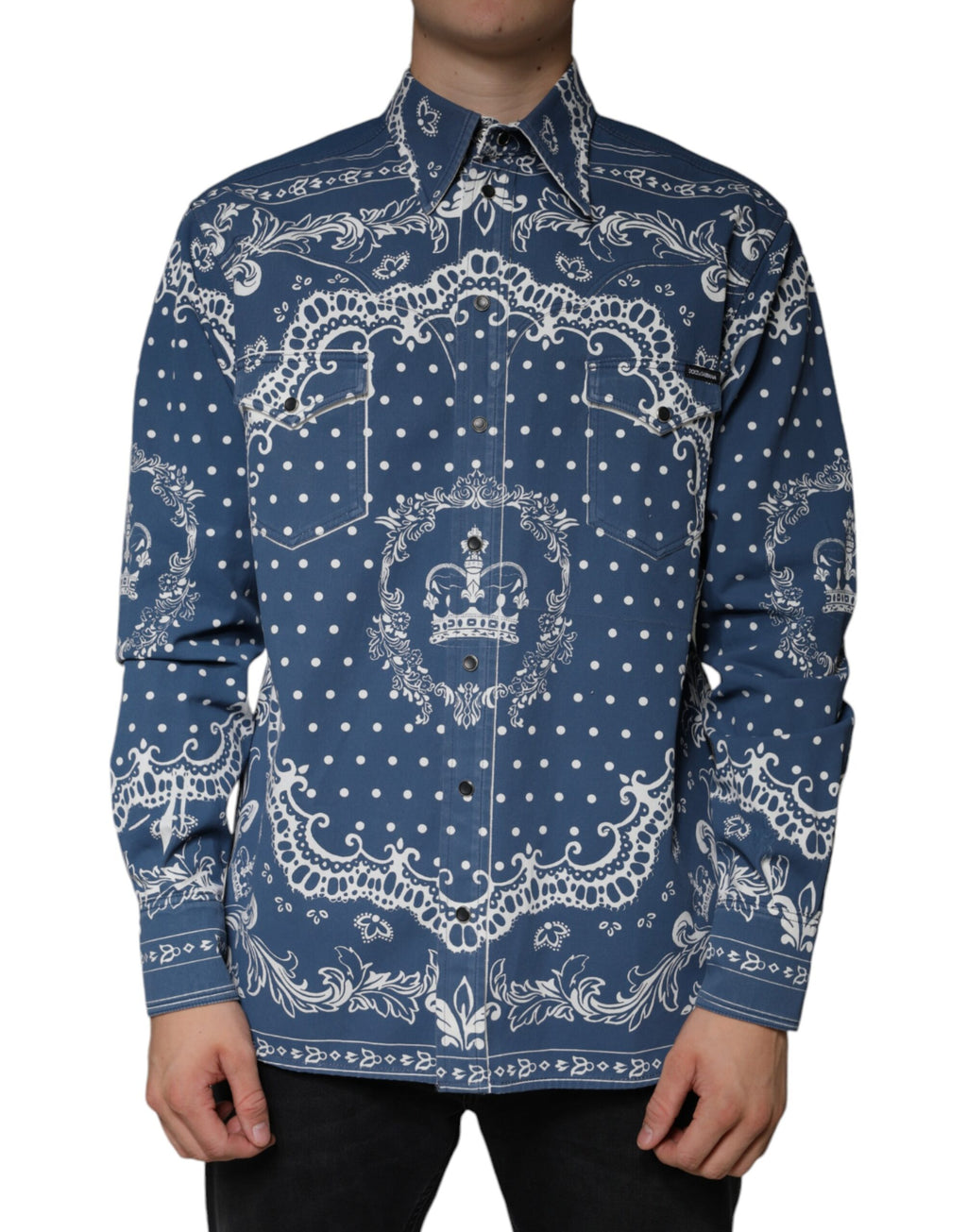 Blau-weißes Freizeithemd aus Baumwolle mit Bandana-Print von Dolce &amp; Gabbana