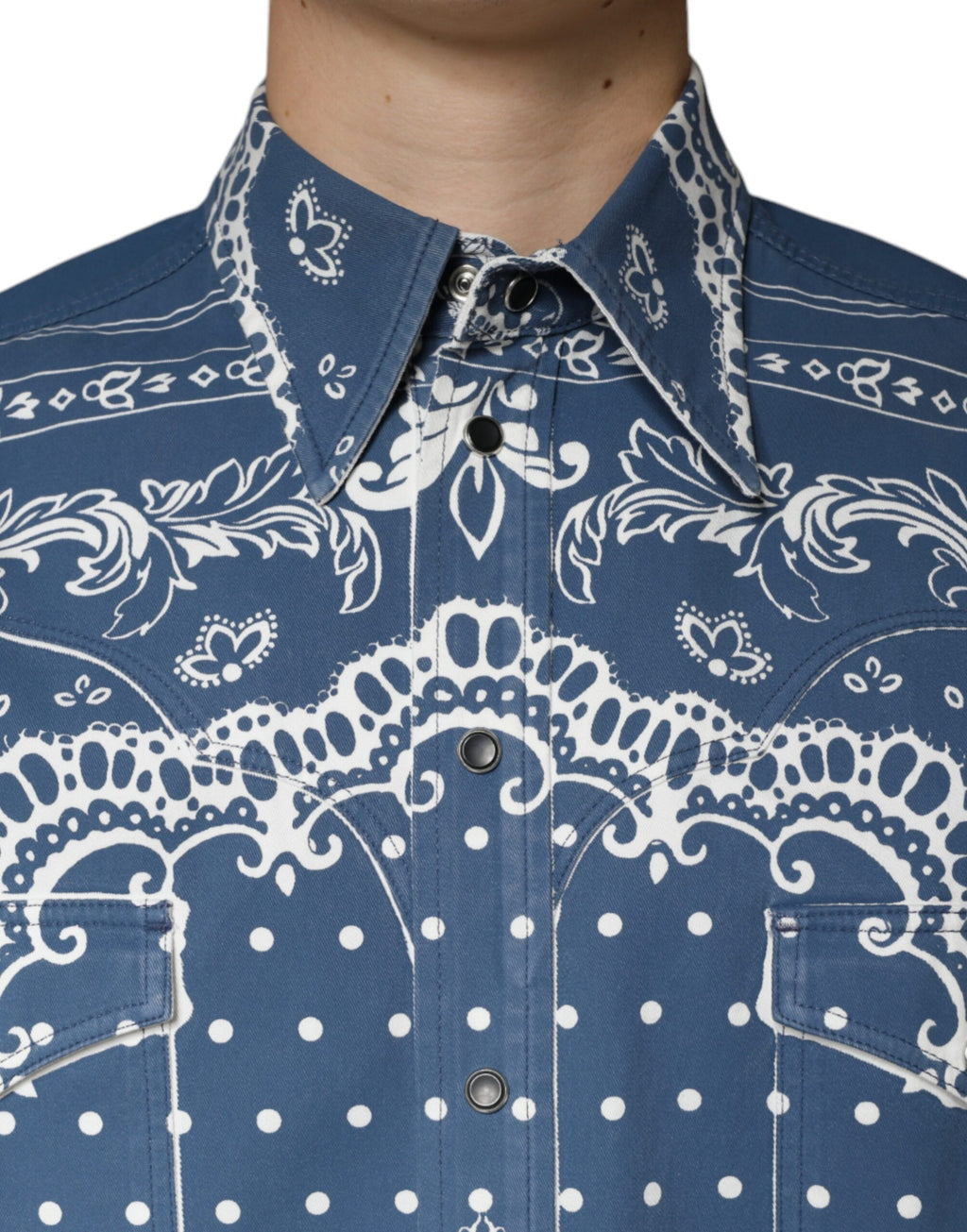 Blau-weißes Freizeithemd aus Baumwolle mit Bandana-Print von Dolce &amp; Gabbana