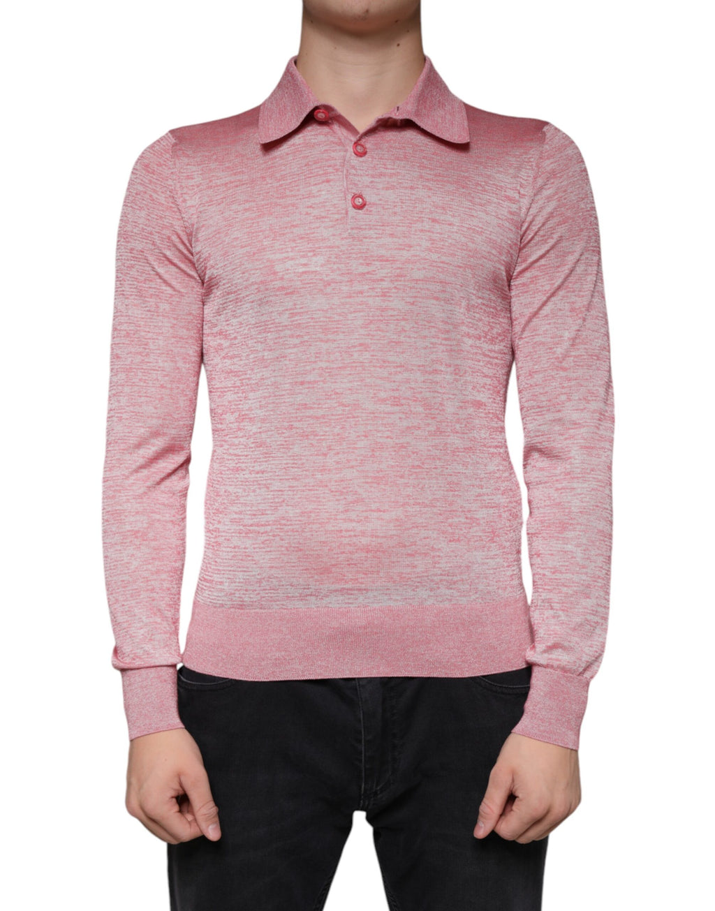 Dolce &amp; Gabbana – Rosafarbenes Poloshirt aus Polyester mit langen Ärmeln für Herren