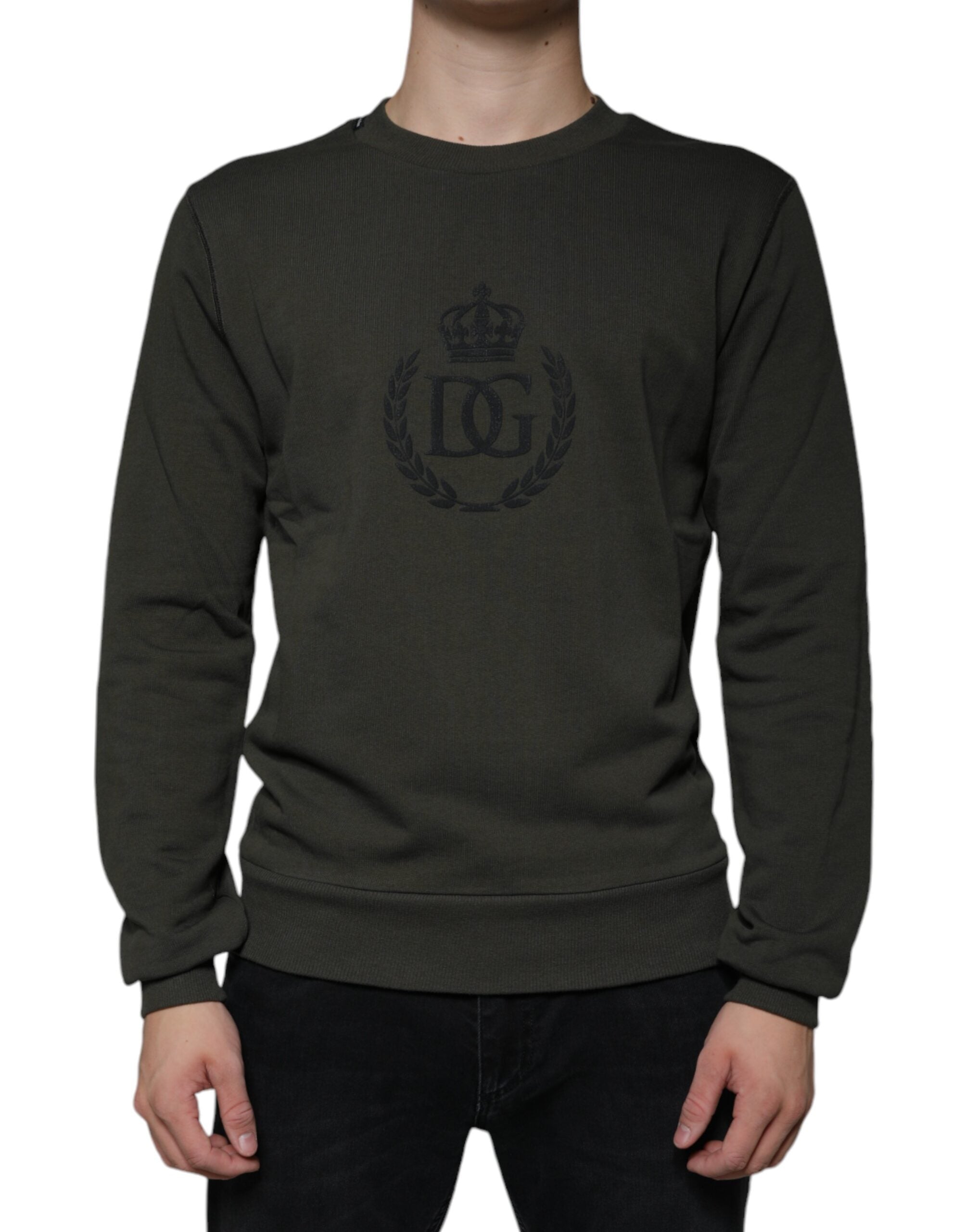 Dolce &amp; Gabbana Armygrüner Pullover mit DG-Krone und Rundhalsausschnitt