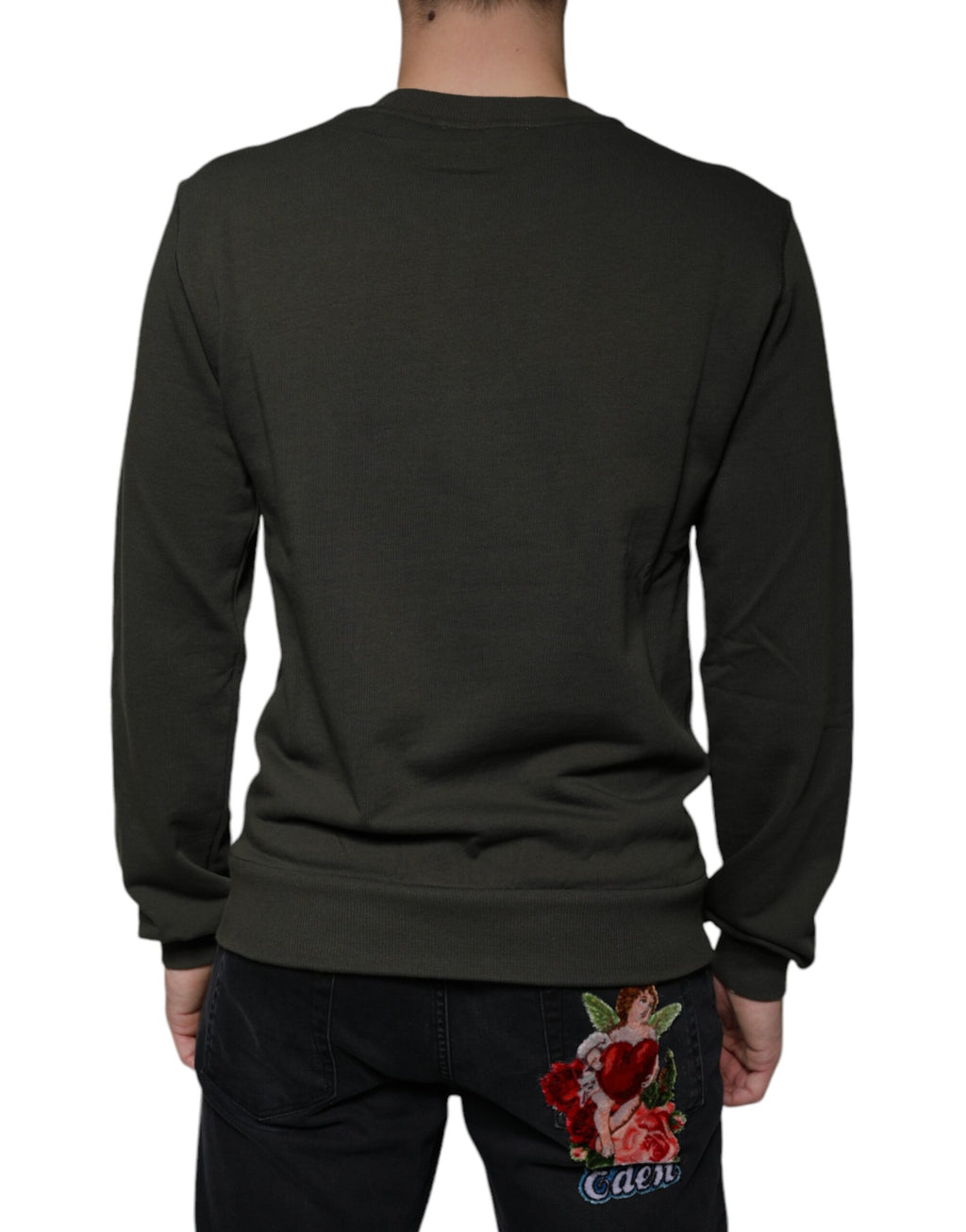 Dolce &amp; Gabbana Armygrüner Pullover mit DG-Krone und Rundhalsausschnitt
