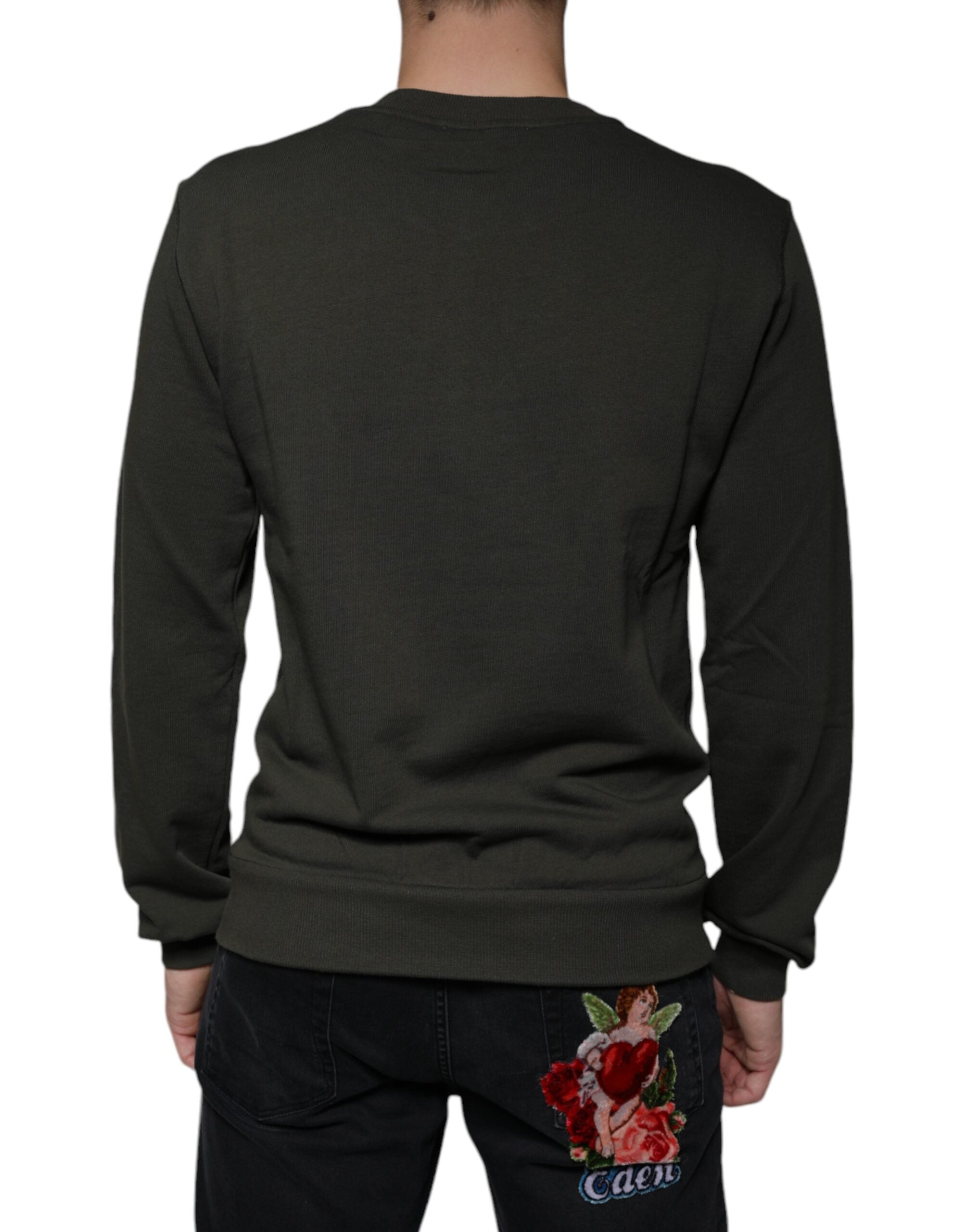 Dolce &amp; Gabbana Armygrüner Pullover mit DG-Krone und Rundhalsausschnitt