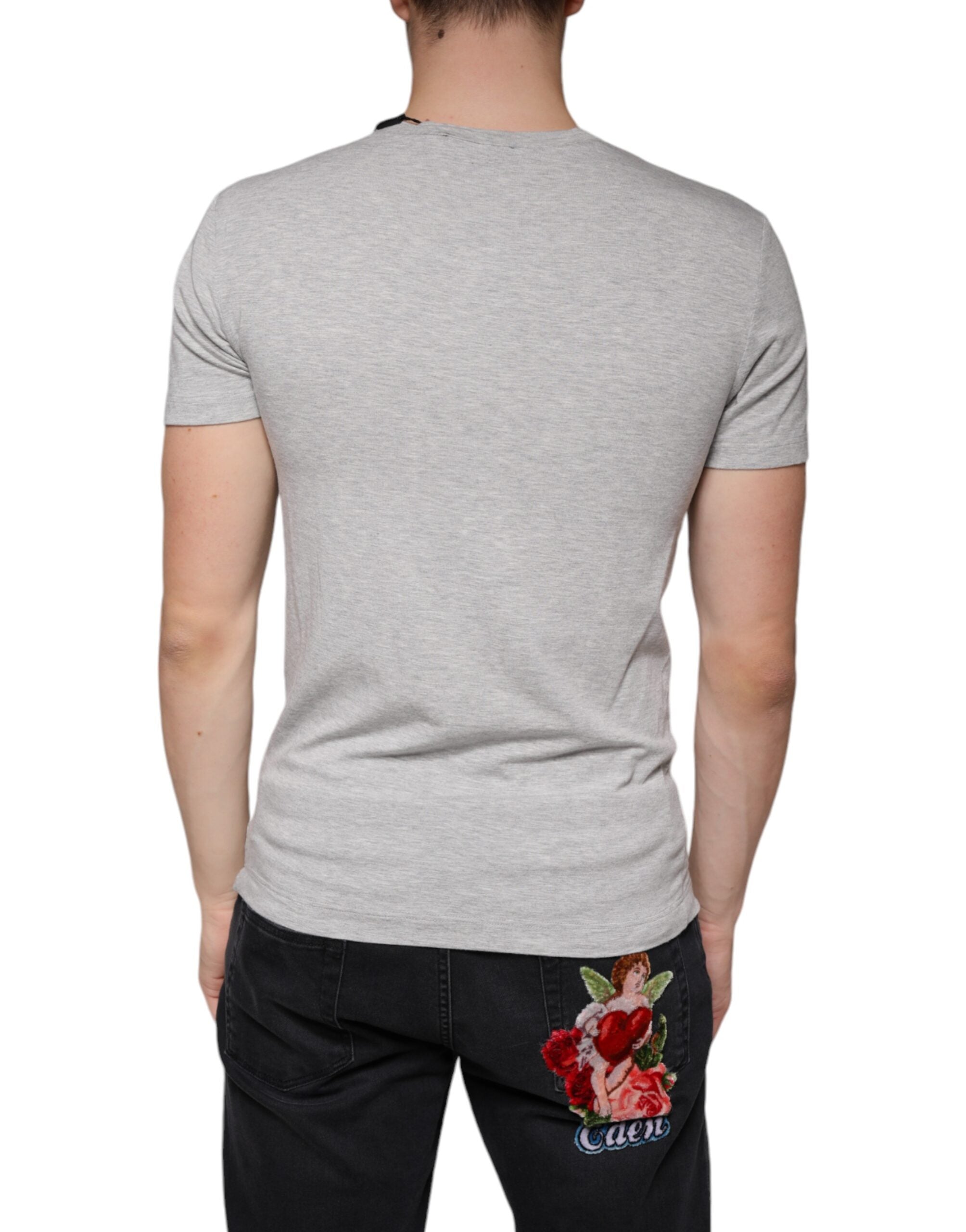 Dolce &amp; Gabbana – Graues T-Shirt mit Rundhalsausschnitt und kurzen Ärmeln und Logo-Print