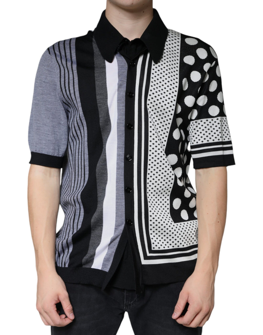Dolce &amp; Gabbana – Poloshirt mit Kragen und Punkten in Schwarz und Weiß
