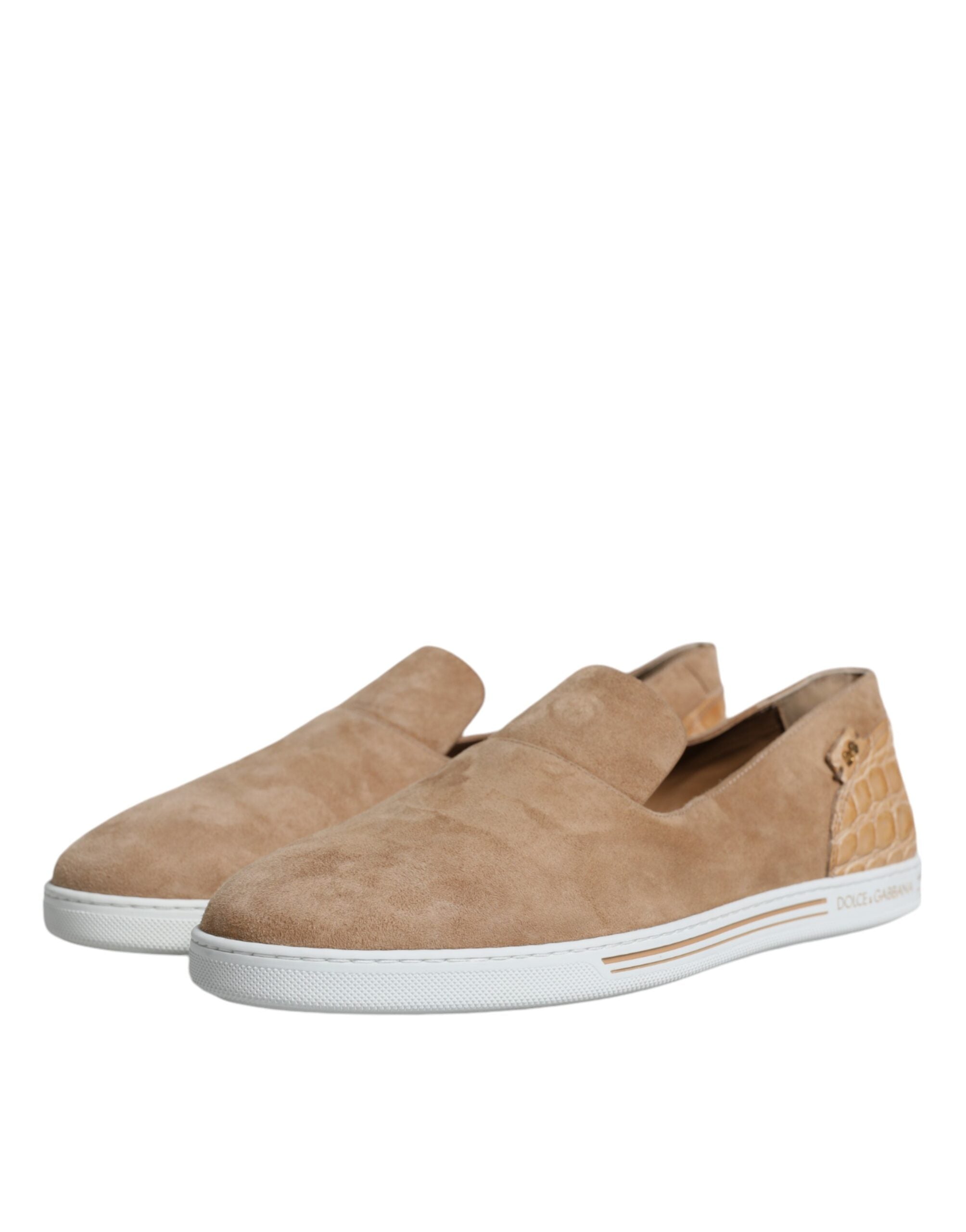 Dolce &amp; Gabbana Beige Wildleder Caiman Loafers Hausschuhe Schuhe