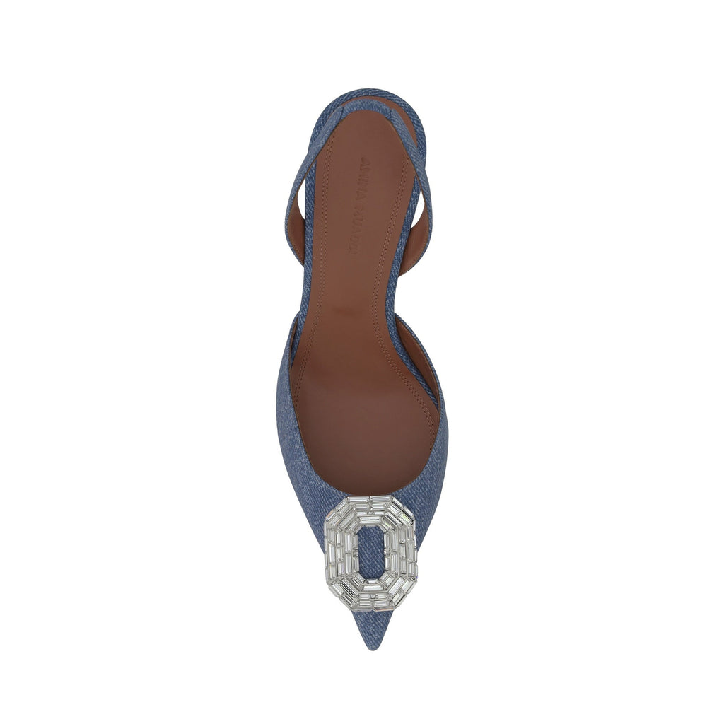 Amina Muaddi Camelia Sling 60 Printed Denim Pumps