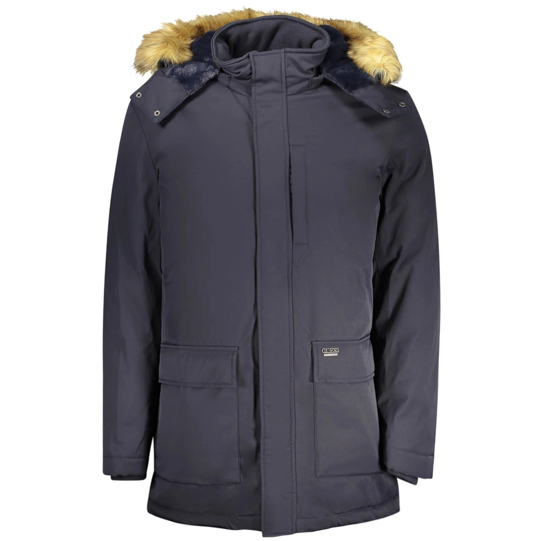 Men’s Blue Long-Sleeve Jacket with Removable Hood