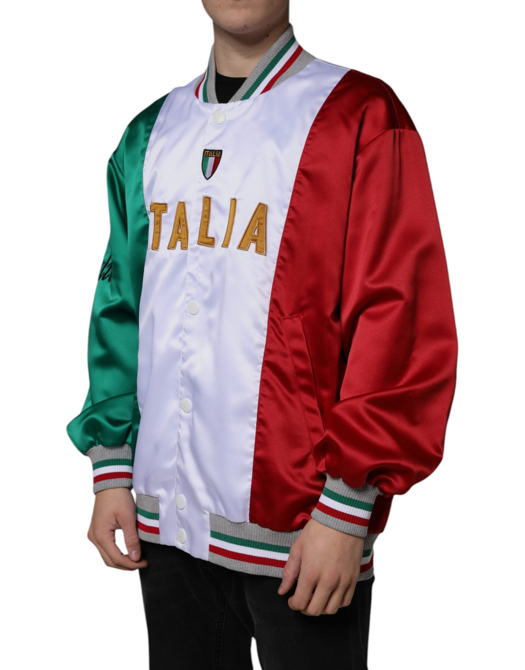 Dolce &amp; Gabbana – Mehrfarbige Italia-Bomberjacke mit Knopfleiste