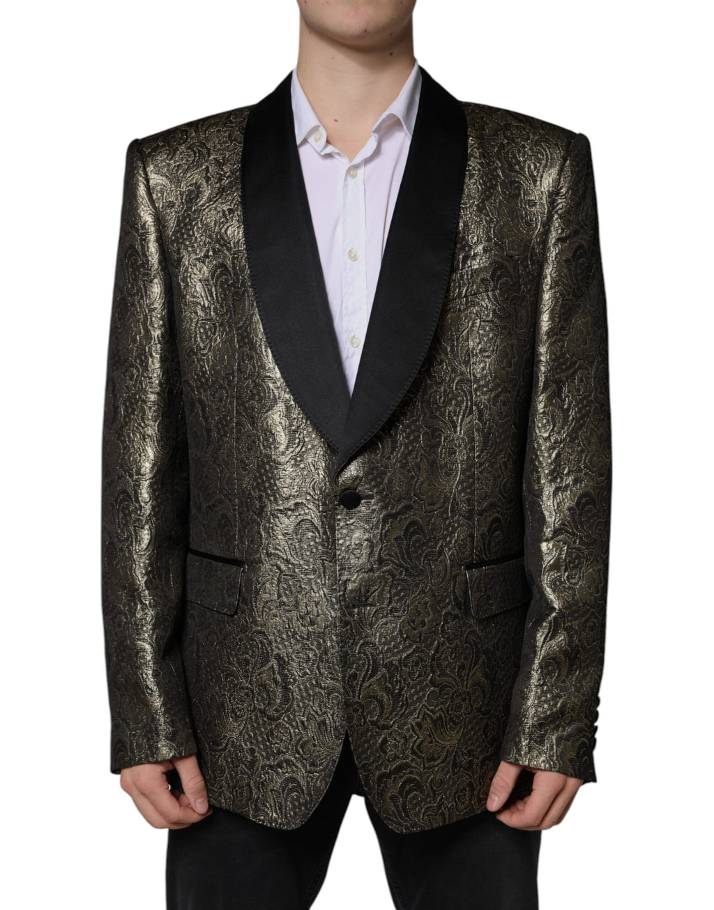 Dolce &amp; Gabbana Gold SICILIA Jacquard Einreihiger Mantelblazer