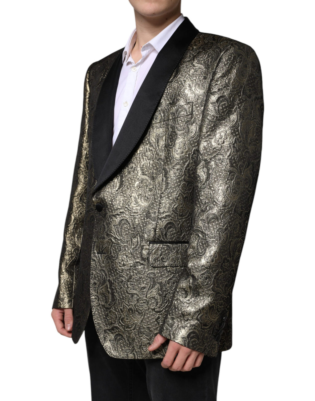 Dolce &amp; Gabbana Gold SICILIA Jacquard Einreihiger Mantelblazer