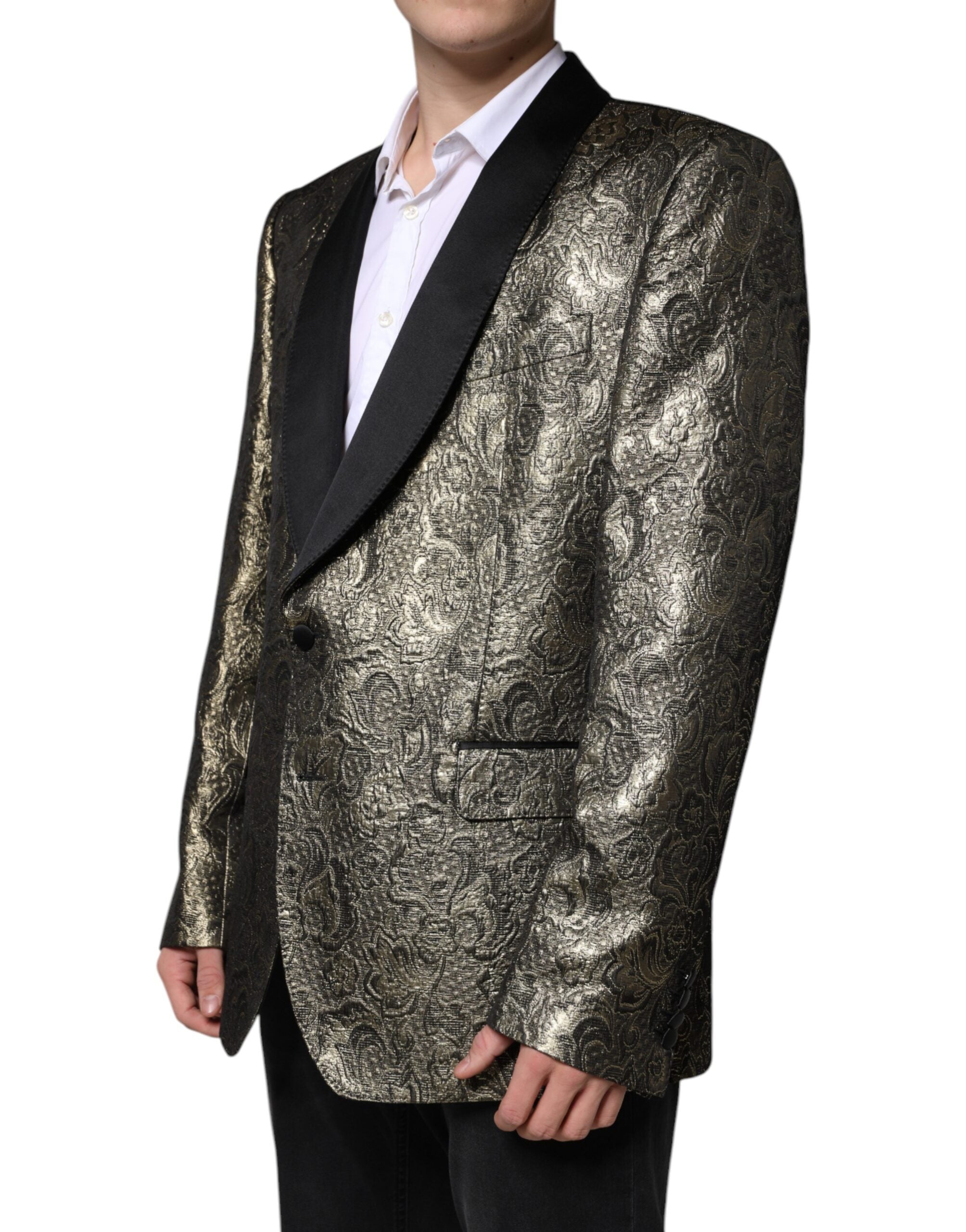 Dolce &amp; Gabbana Gold SICILIA Jacquard Einreihiger Mantelblazer