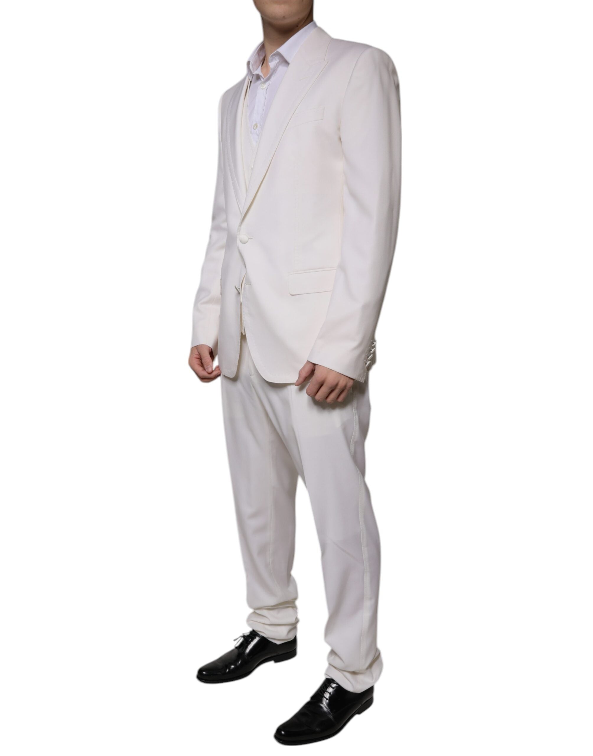Dolce &amp; Gabbana – 3-teiliger SlimFit-Anzug aus weißer Wolle und Seide