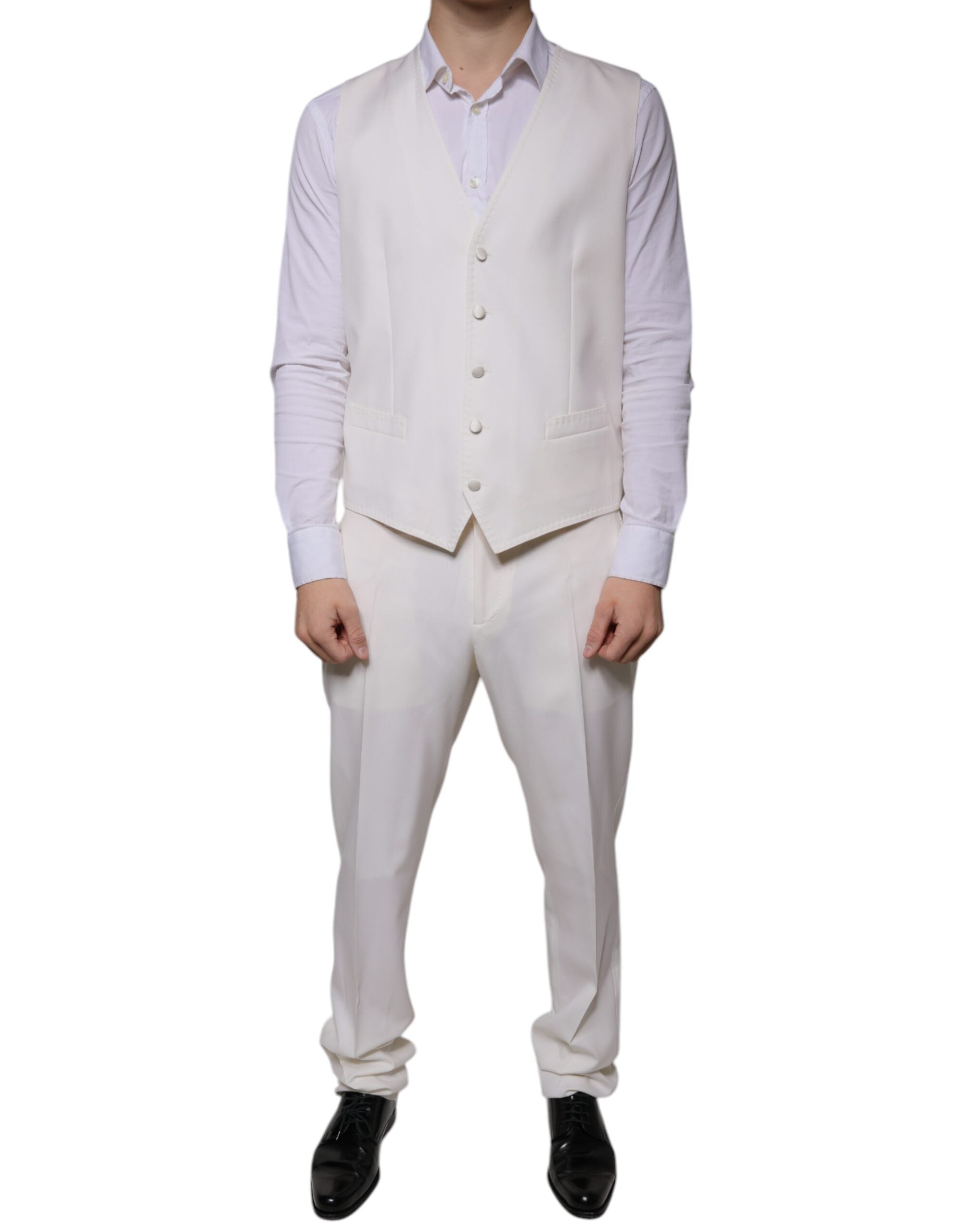 Dolce &amp; Gabbana – 3-teiliger SlimFit-Anzug aus weißer Wolle und Seide