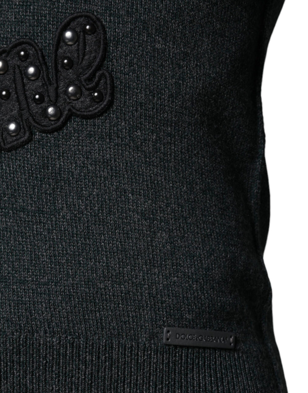 Dolce &amp; Gabbana – Grauer Pullover mit Rundhalsausschnitt und Verzierung