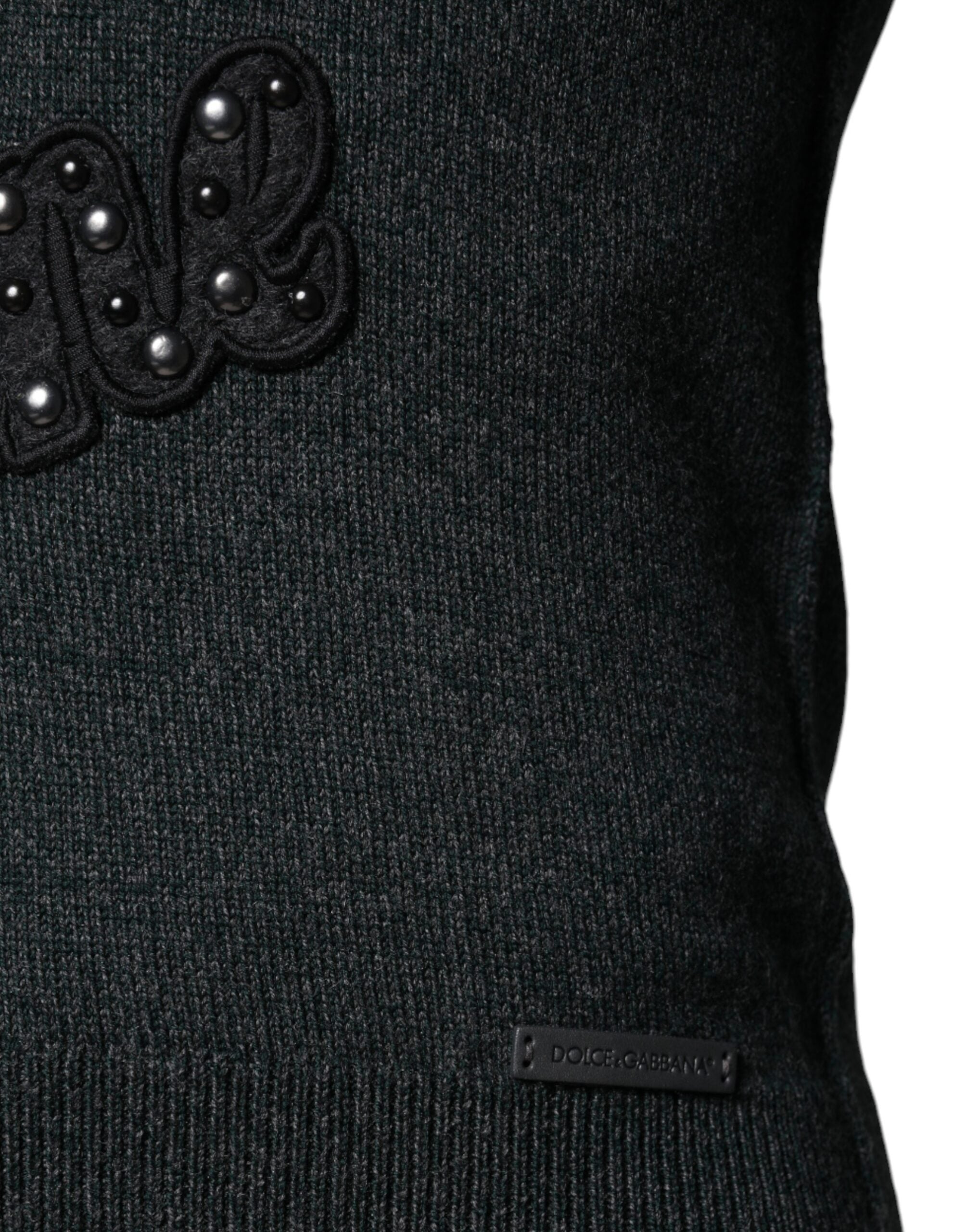 Dolce &amp; Gabbana – Grauer Pullover mit Rundhalsausschnitt und Verzierung