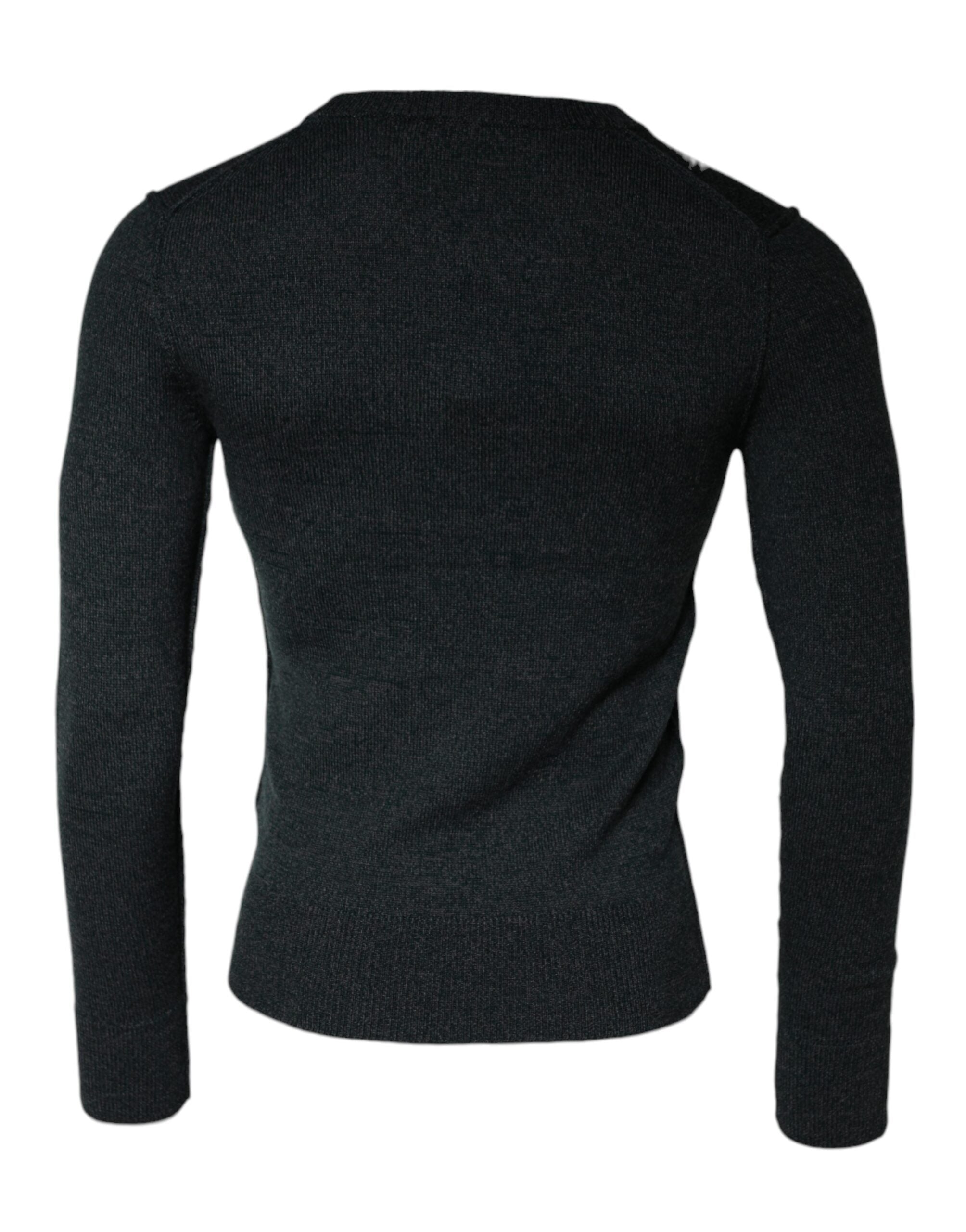 Dolce &amp; Gabbana – Grauer Pullover mit Rundhalsausschnitt und Verzierung