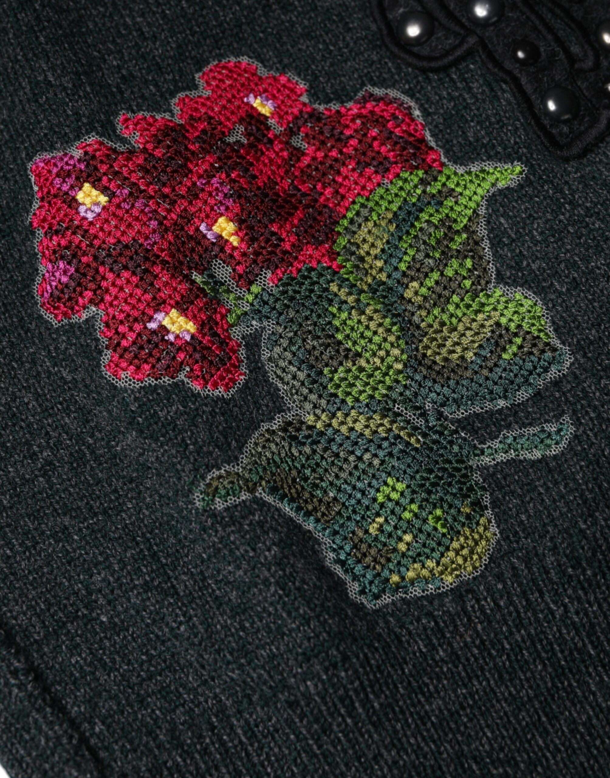 Dolce &amp; Gabbana – Grauer Pullover mit Rundhalsausschnitt und Verzierung