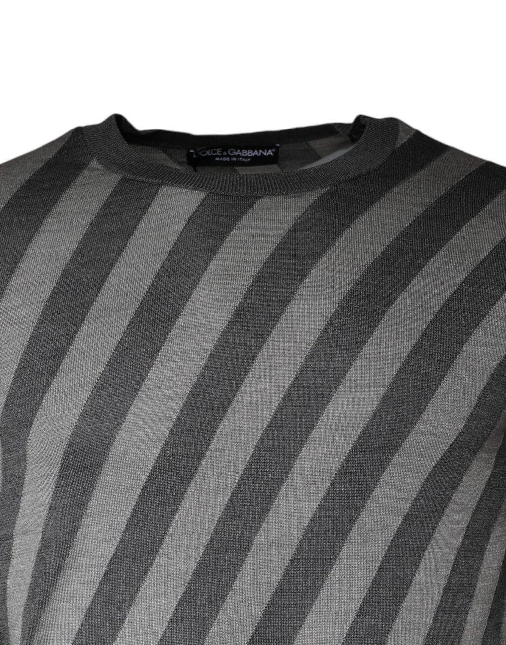 Dolce &amp; Gabbana Grau gestreifter Pullover mit langen Ärmeln und Rundhalsausschnitt