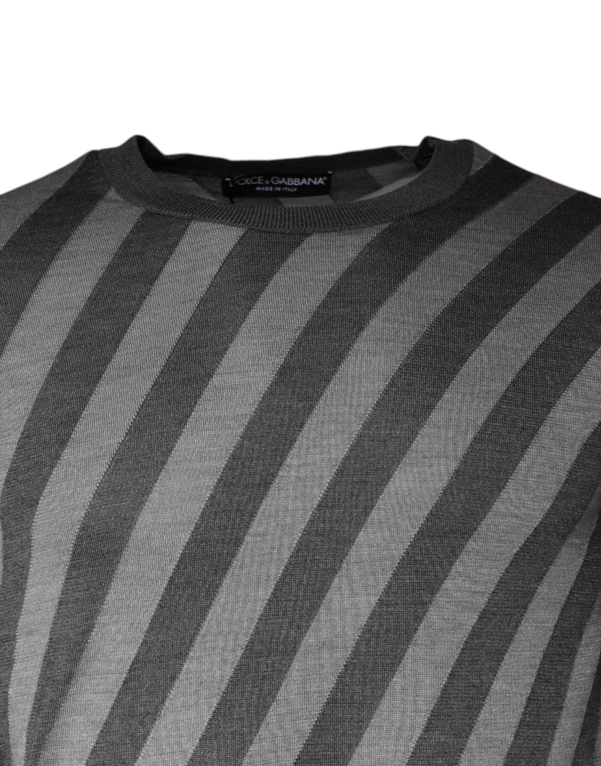 Dolce &amp; Gabbana Grau gestreifter Pullover mit langen Ärmeln und Rundhalsausschnitt