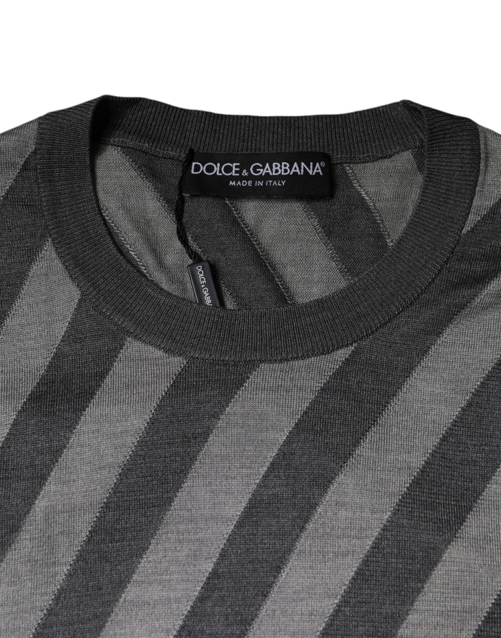 Dolce &amp; Gabbana Grau gestreifter Pullover mit langen Ärmeln und Rundhalsausschnitt