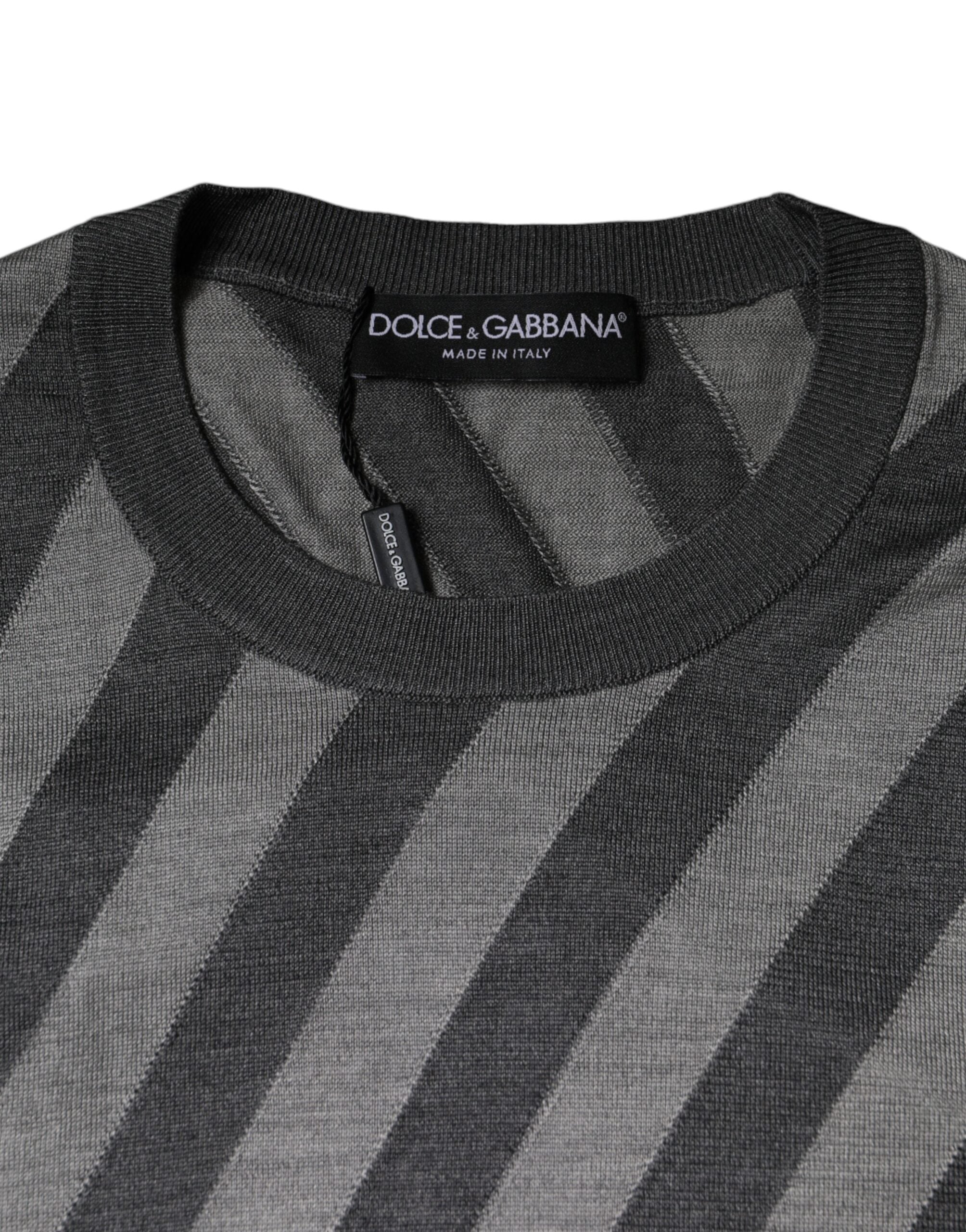 Dolce &amp; Gabbana Grau gestreifter Pullover mit langen Ärmeln und Rundhalsausschnitt