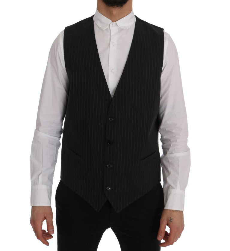 Dolce &amp; Gabbana Elegante grau gestreifte Herrenweste