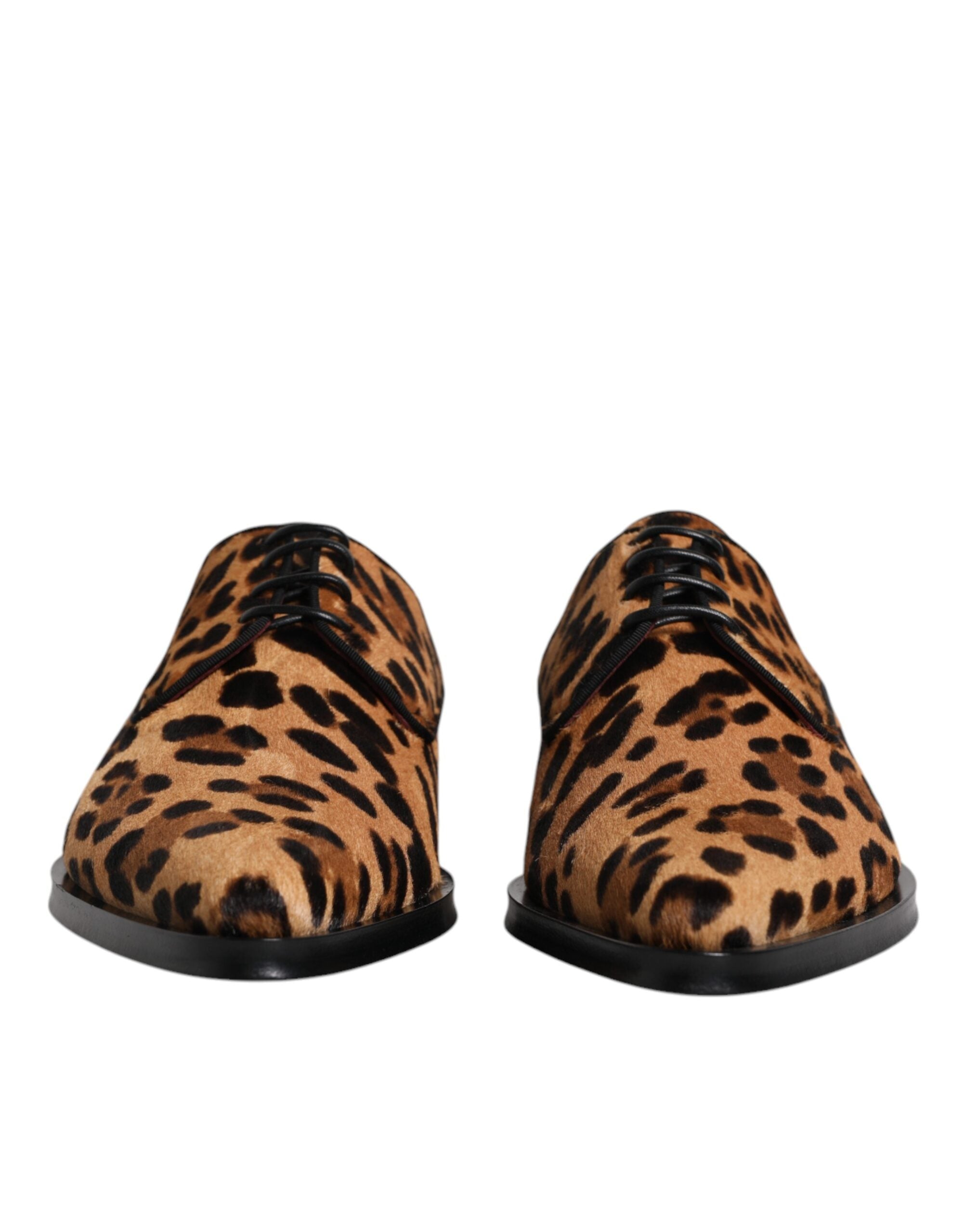 Dolce &amp; Gabbana – Braune Derby-Schuhe mit Leopardenmuster für formelle Herren