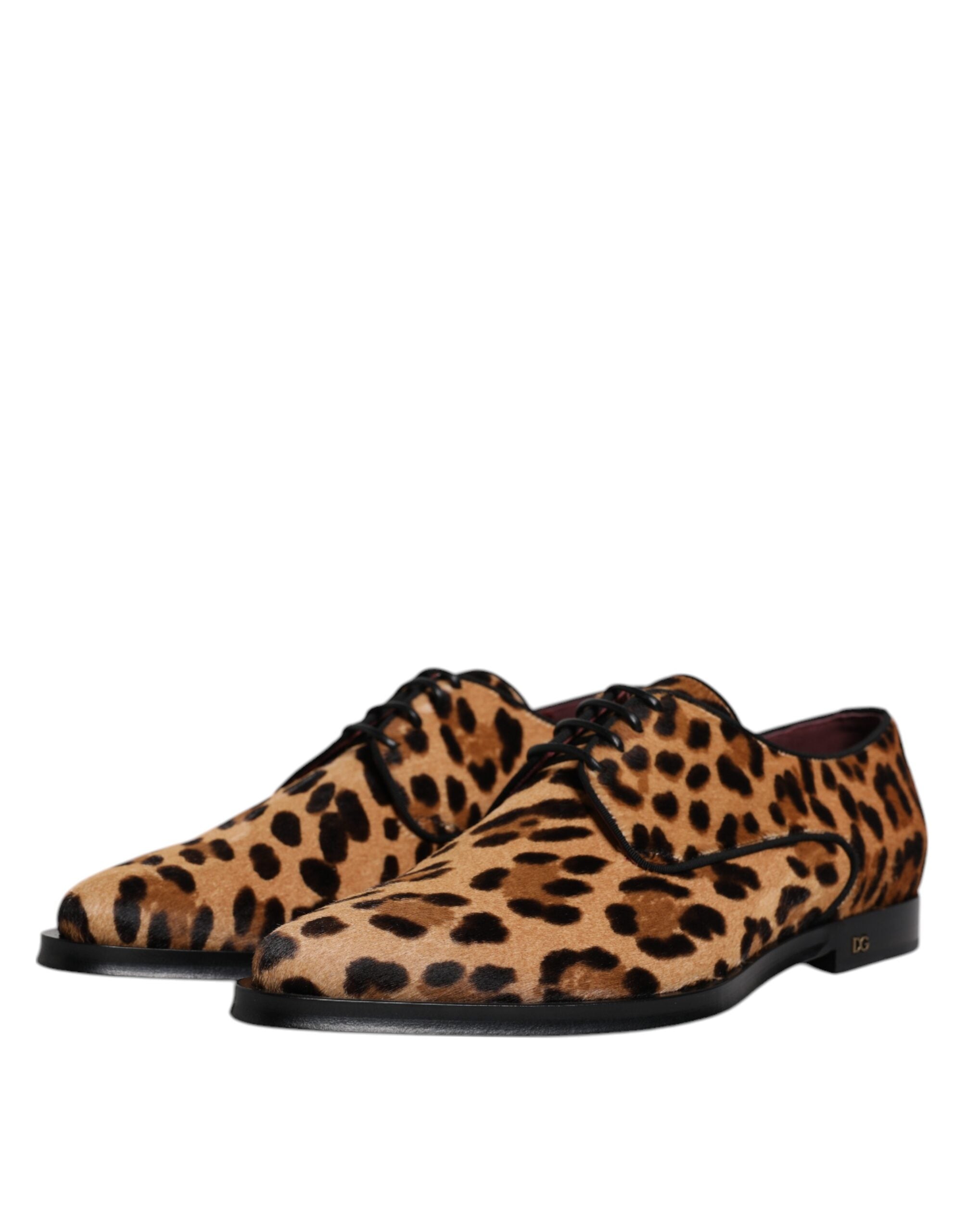 Dolce &amp; Gabbana – Braune Derby-Schuhe mit Leopardenmuster für formelle Herren
