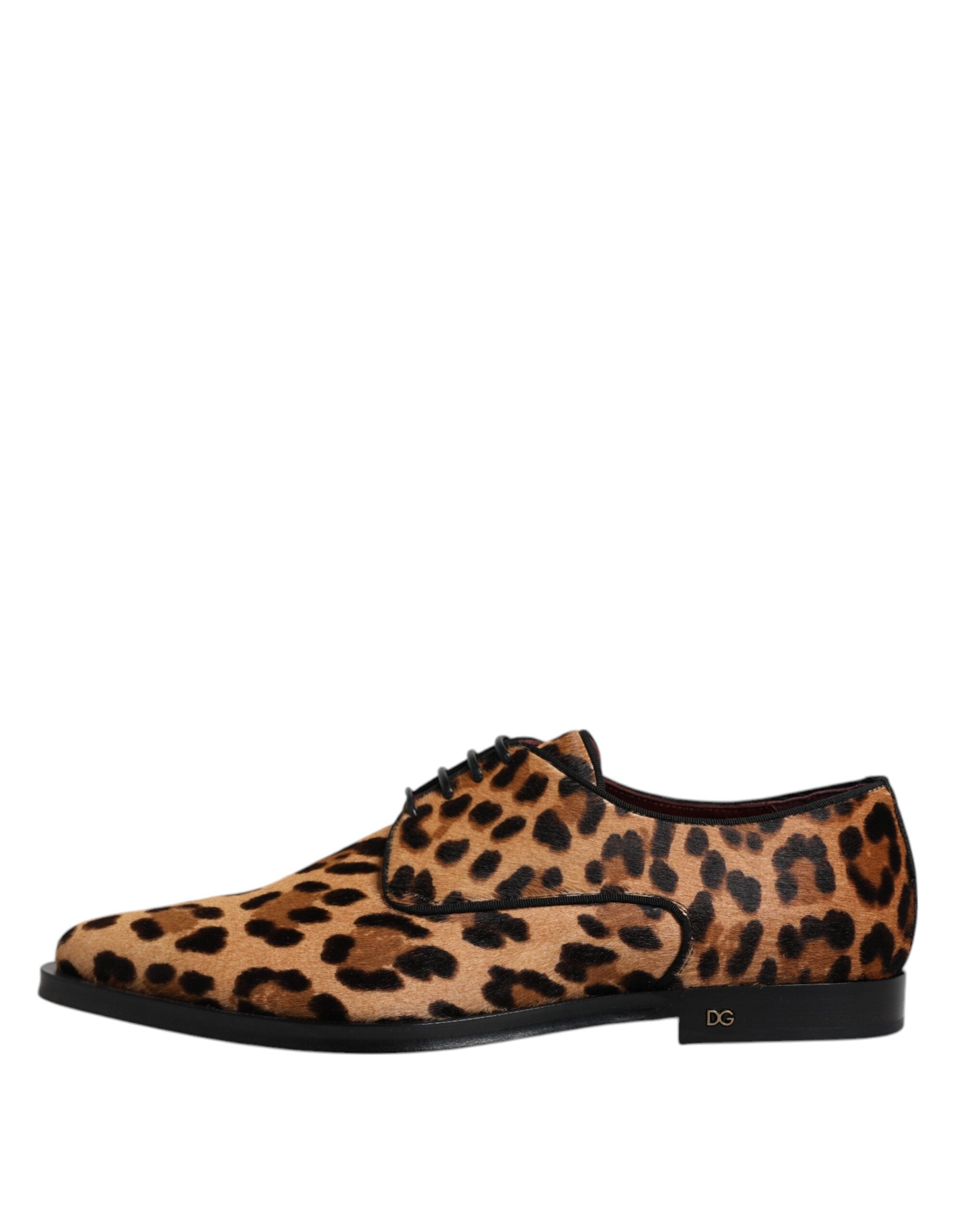 Dolce &amp; Gabbana – Braune Derby-Schuhe mit Leopardenmuster für formelle Herren