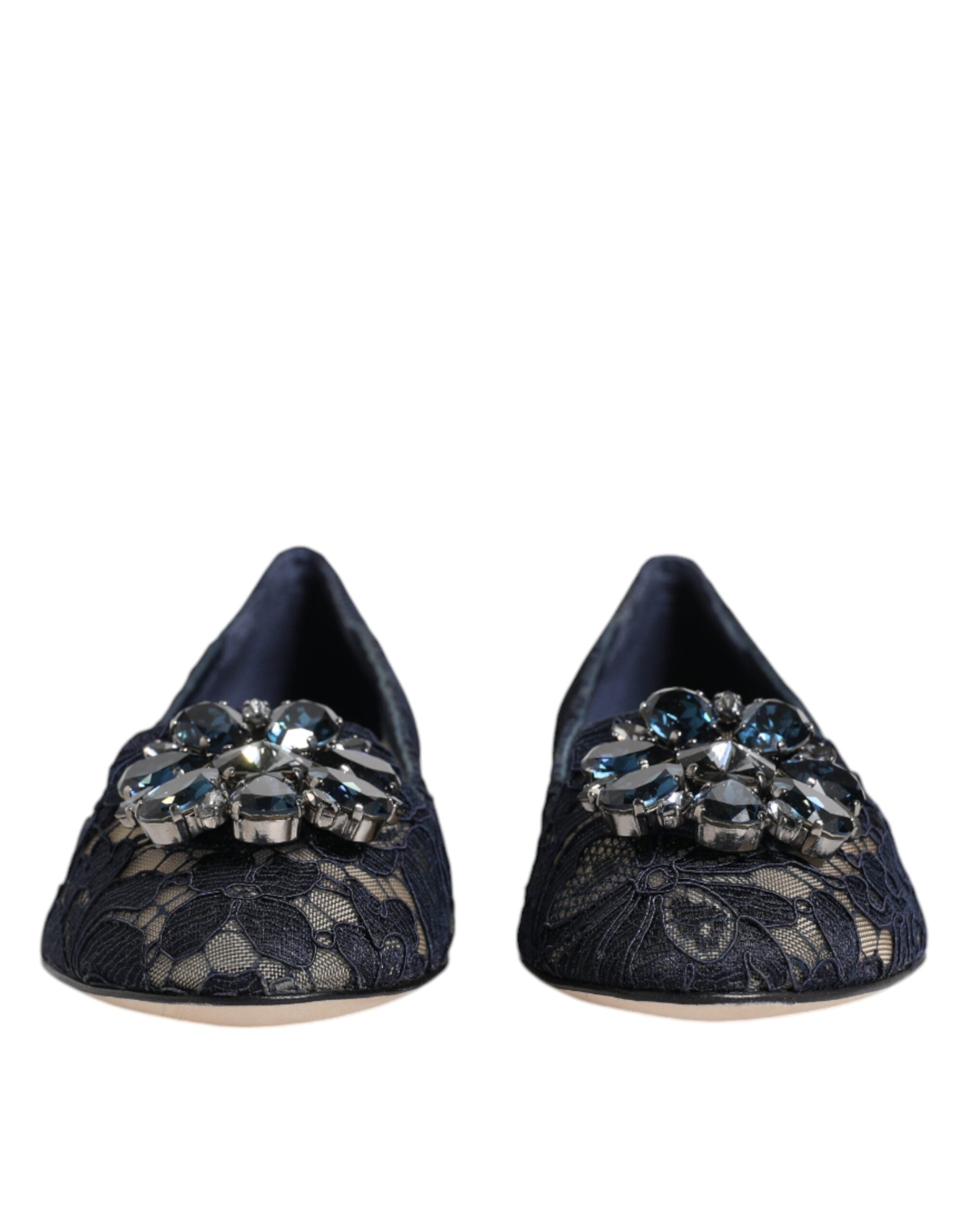 Dolce &amp; Gabbana – Taormina – Flache Schuhe mit Spitzen und Kristallen in Blau
